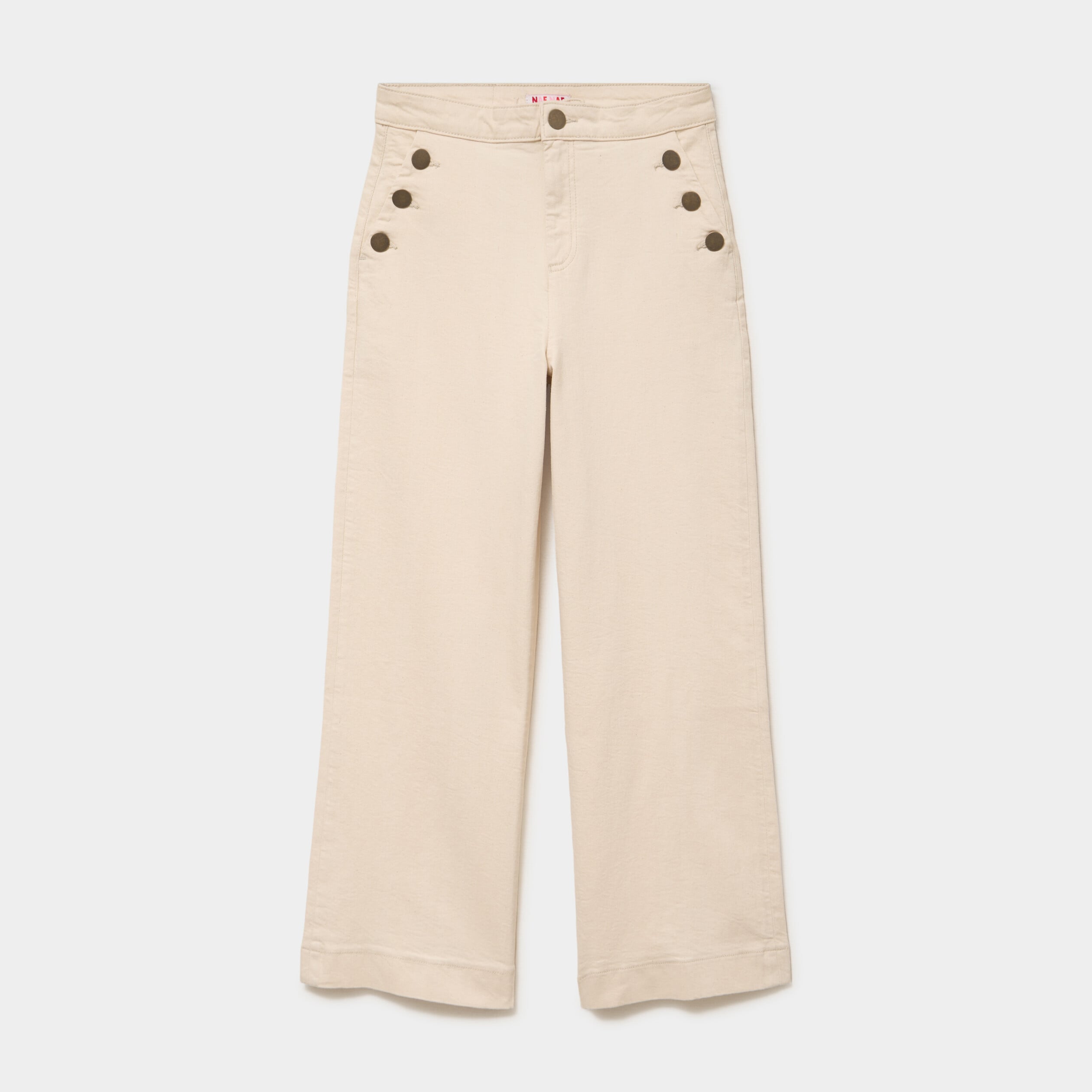 Pantalon wide leg cropped &agrave; boutons ivoire femme