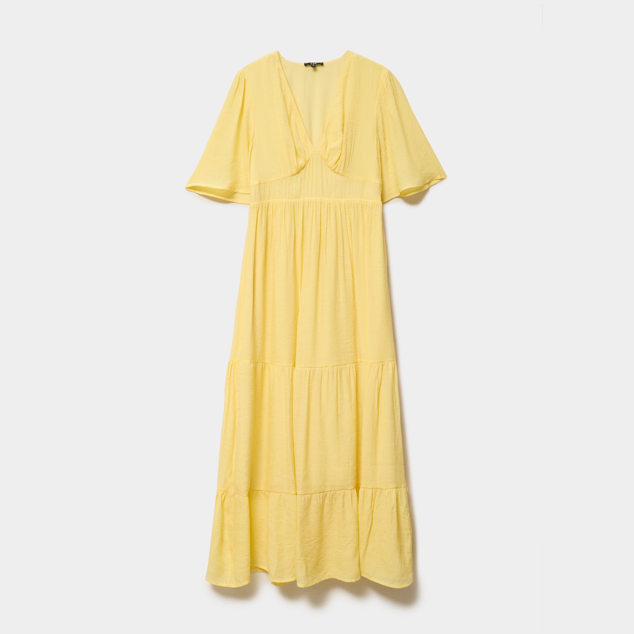 Robe longue fluide &agrave; volants jaune clair femme