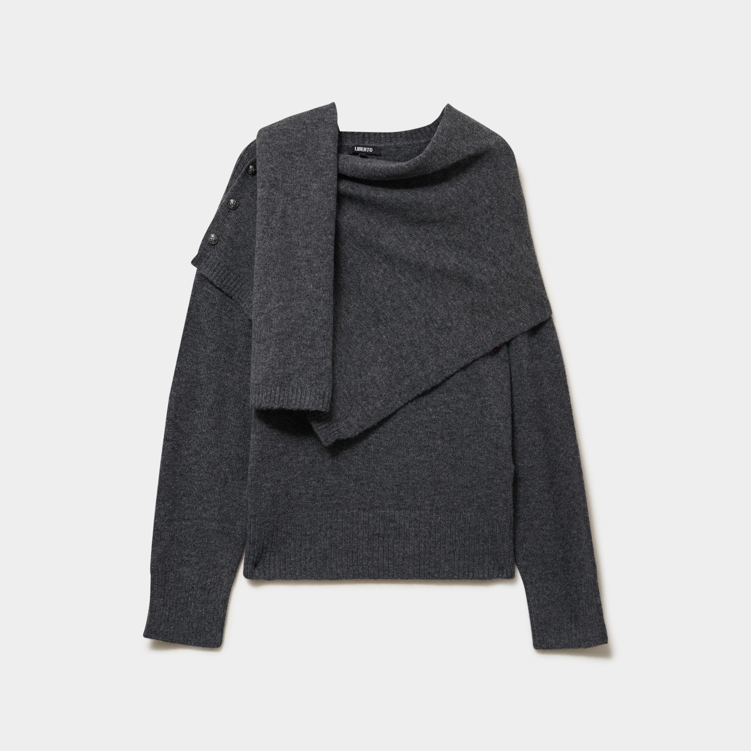 Pull col rond &eacute;charpe amovible gris fonc&eacute; femme