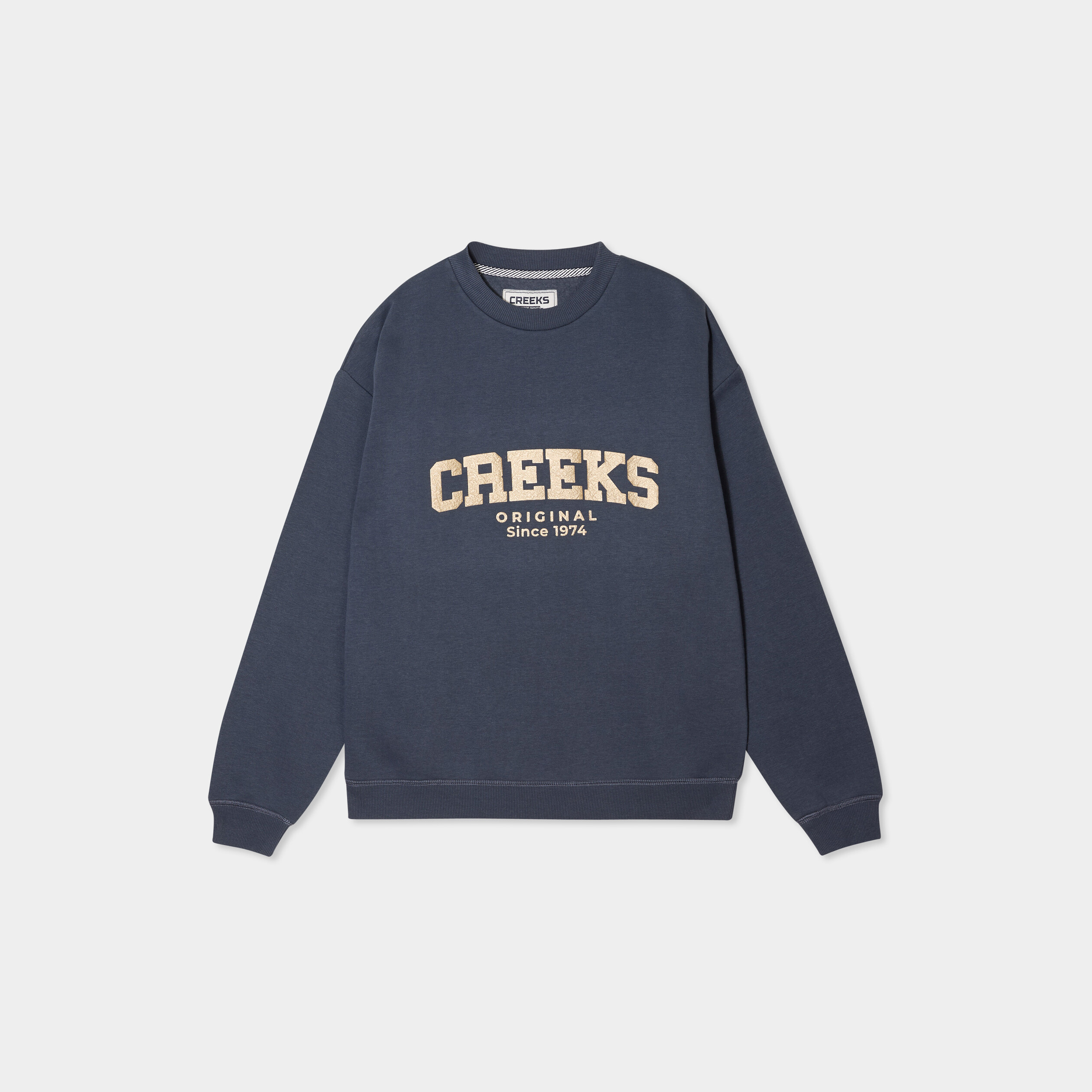 Sweat molleton col rond manches longues bleu fonc&eacute; femme