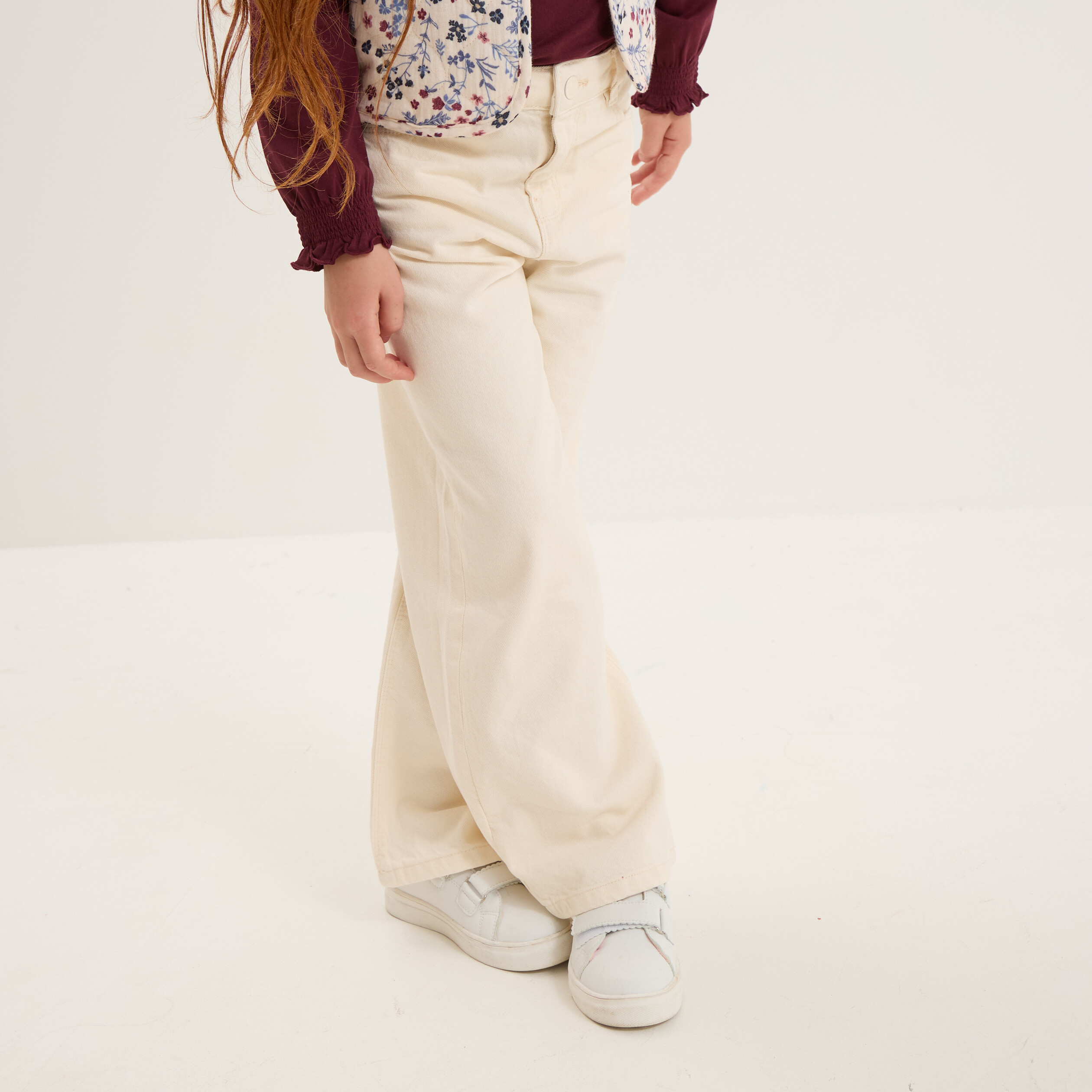 Pantalon large 5 poches coton Creeks creme fille