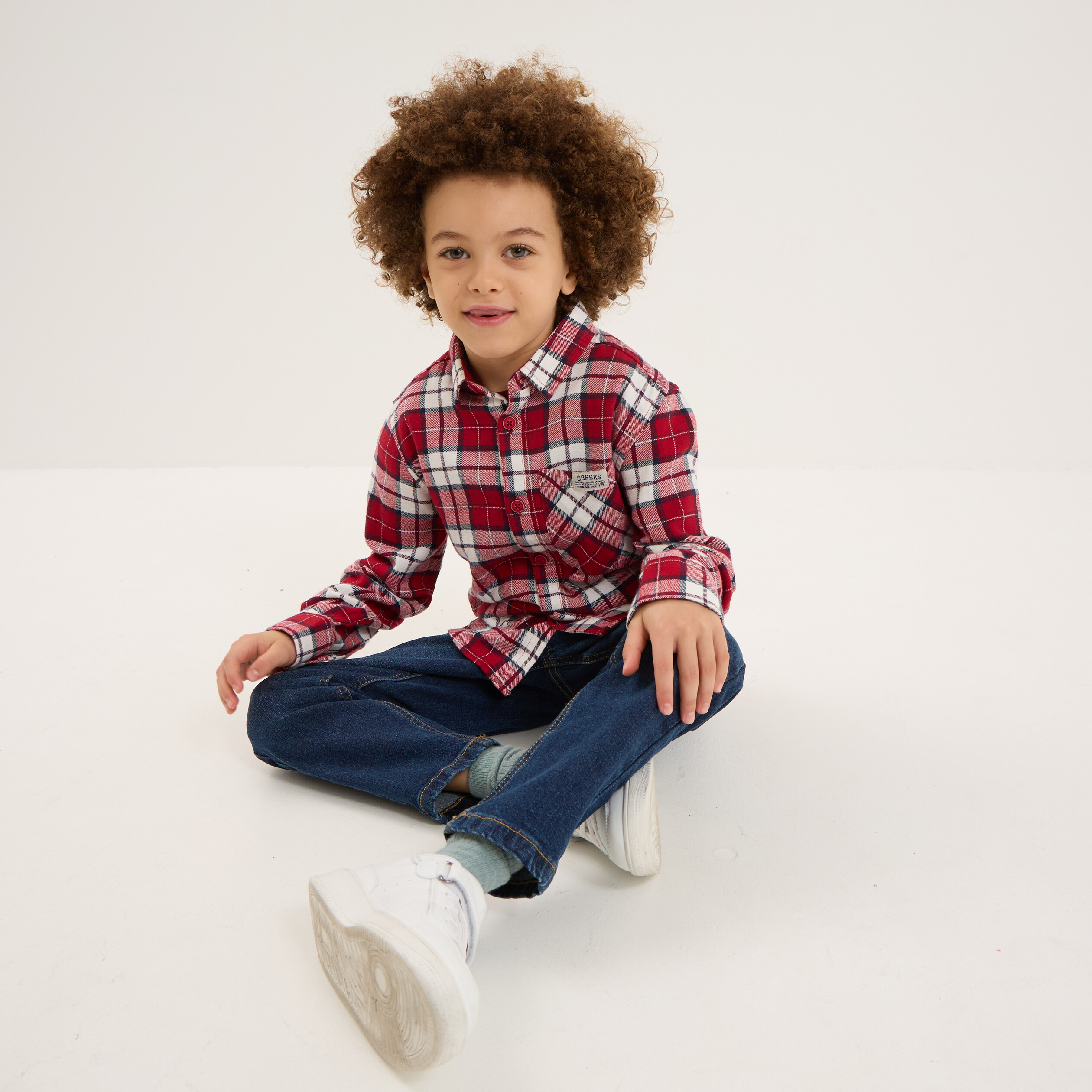 Chemise 1 poche manches longues coton rouge gar&ccedil;on