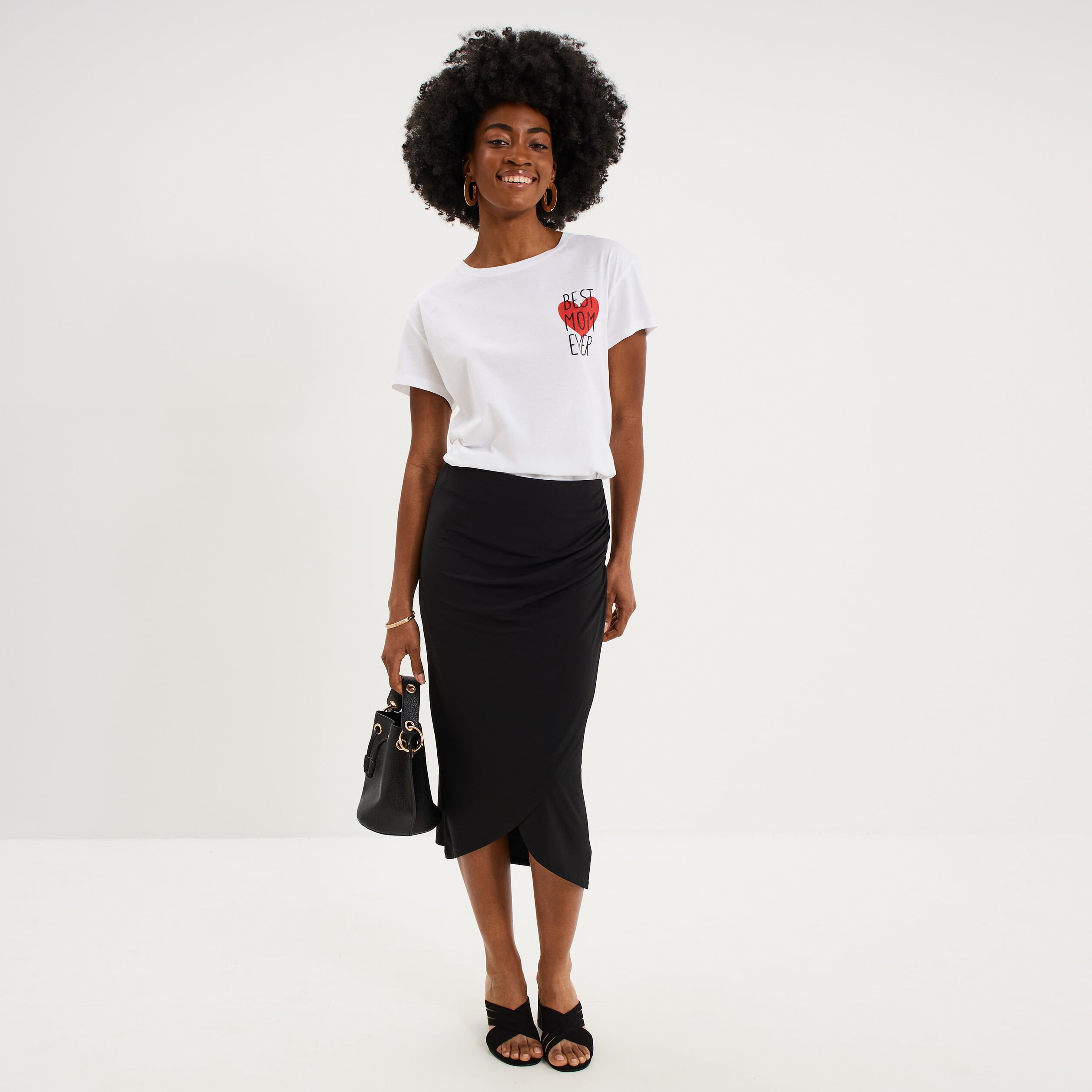 Jupe longue portefeuille stretch noir femme