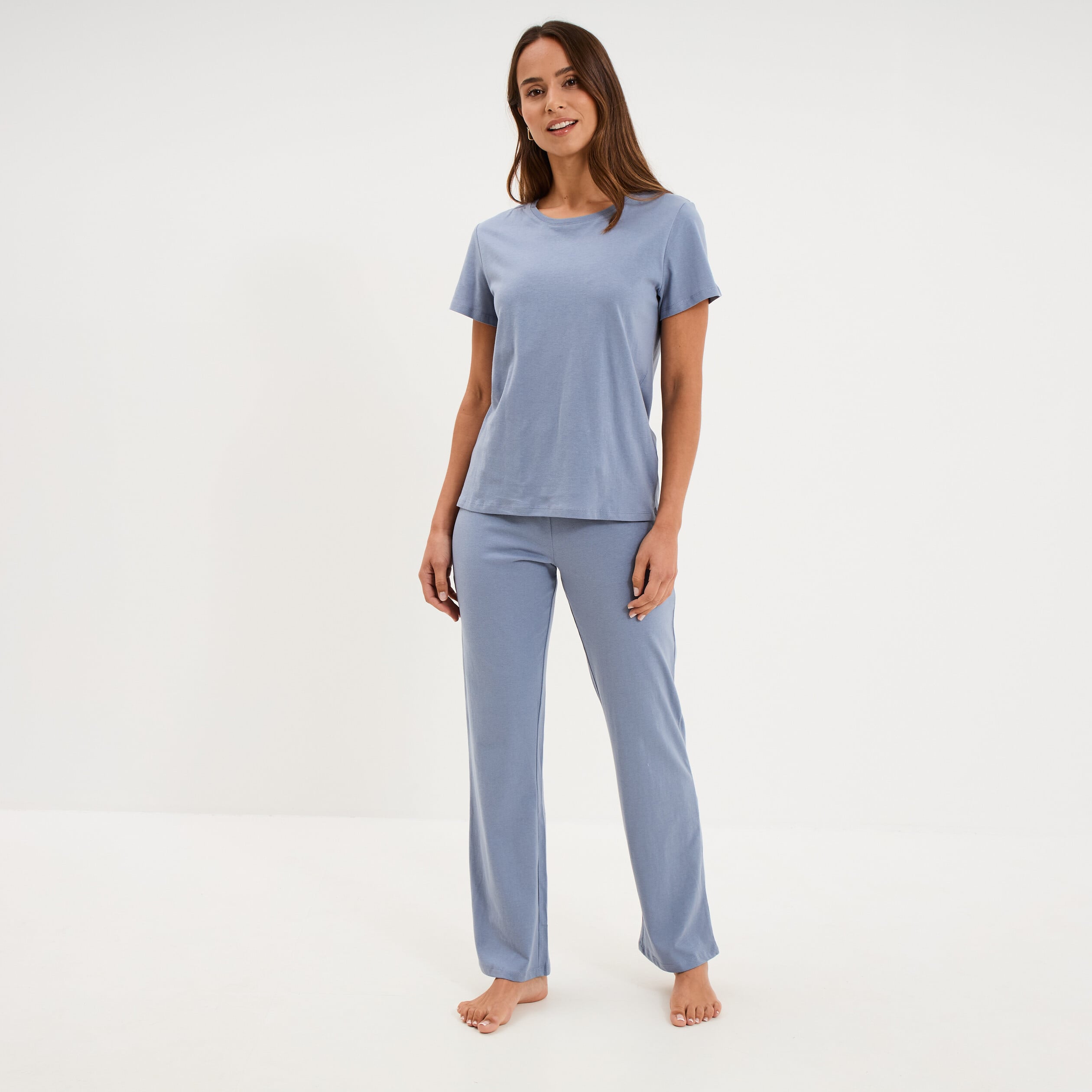 Ensemble pyjama t-shirt pantalon coton bleu gris femme