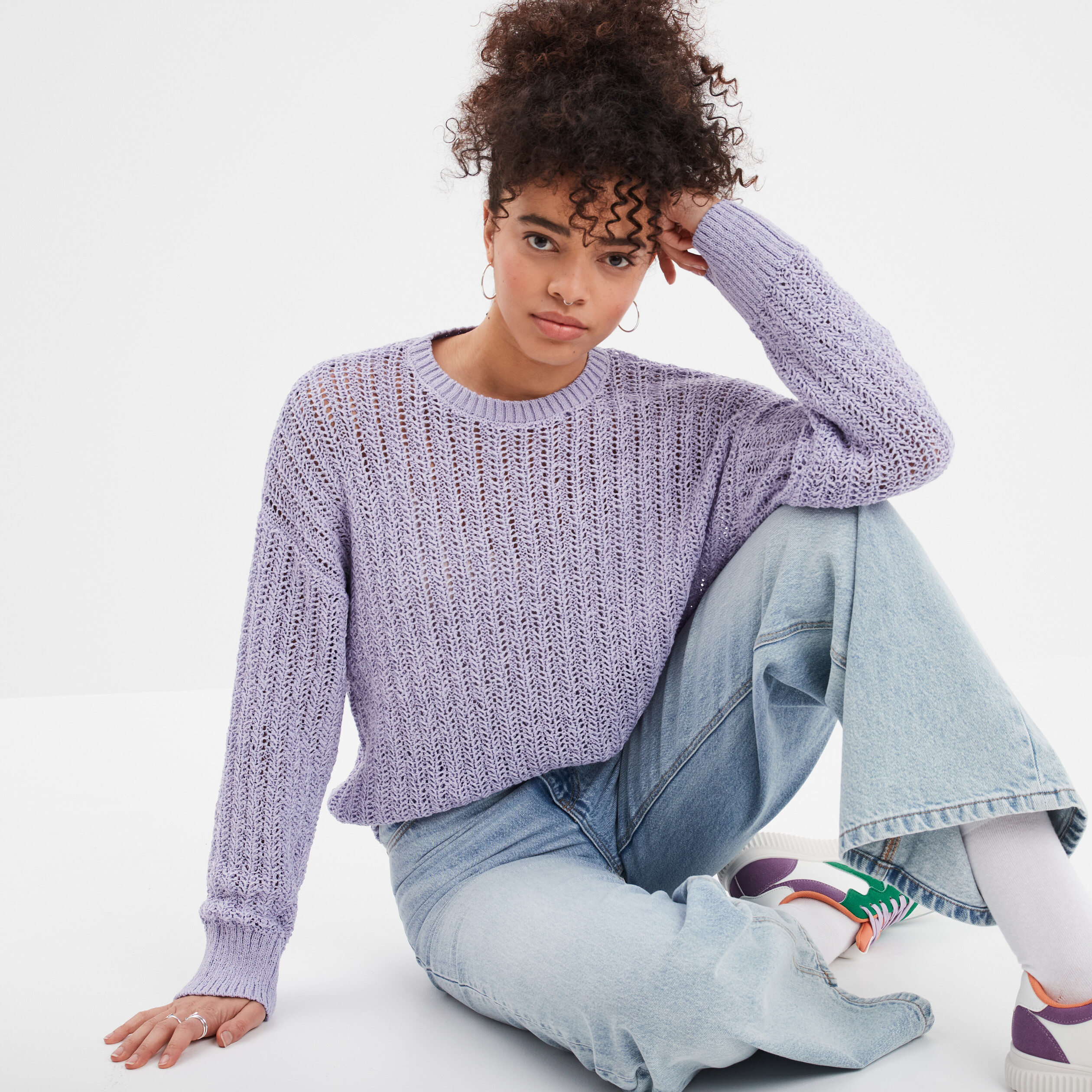 Pull ajoure col rond Liberto violet clair femme