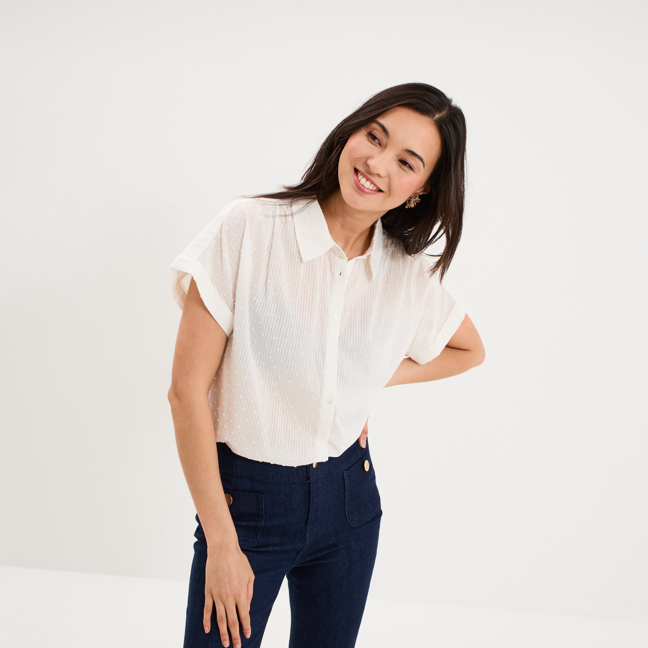 Chemise manches courtes coton blanc femme