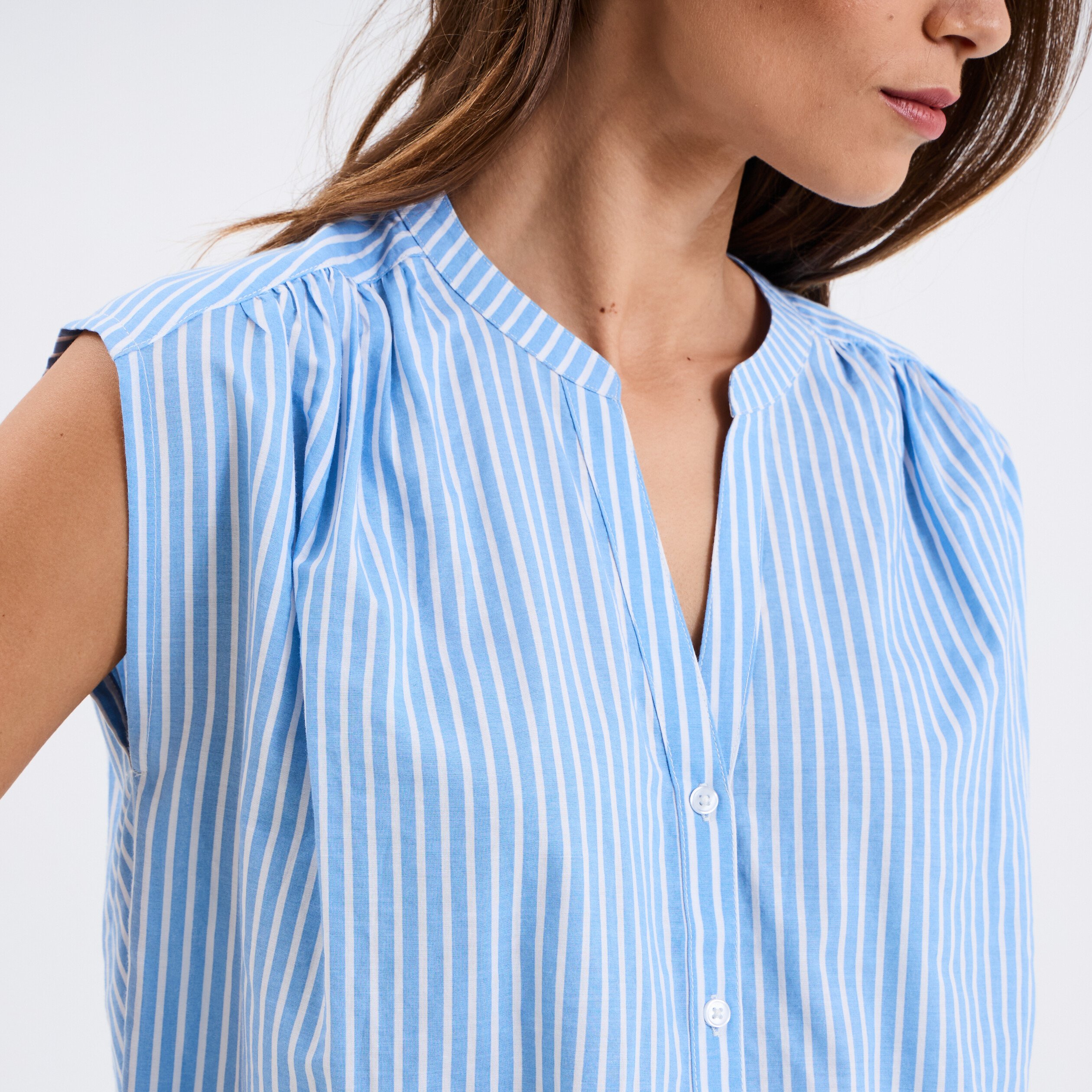 blouse sans manches col tunisien bleu femme Blouse sans manches col tunisien bleu femme