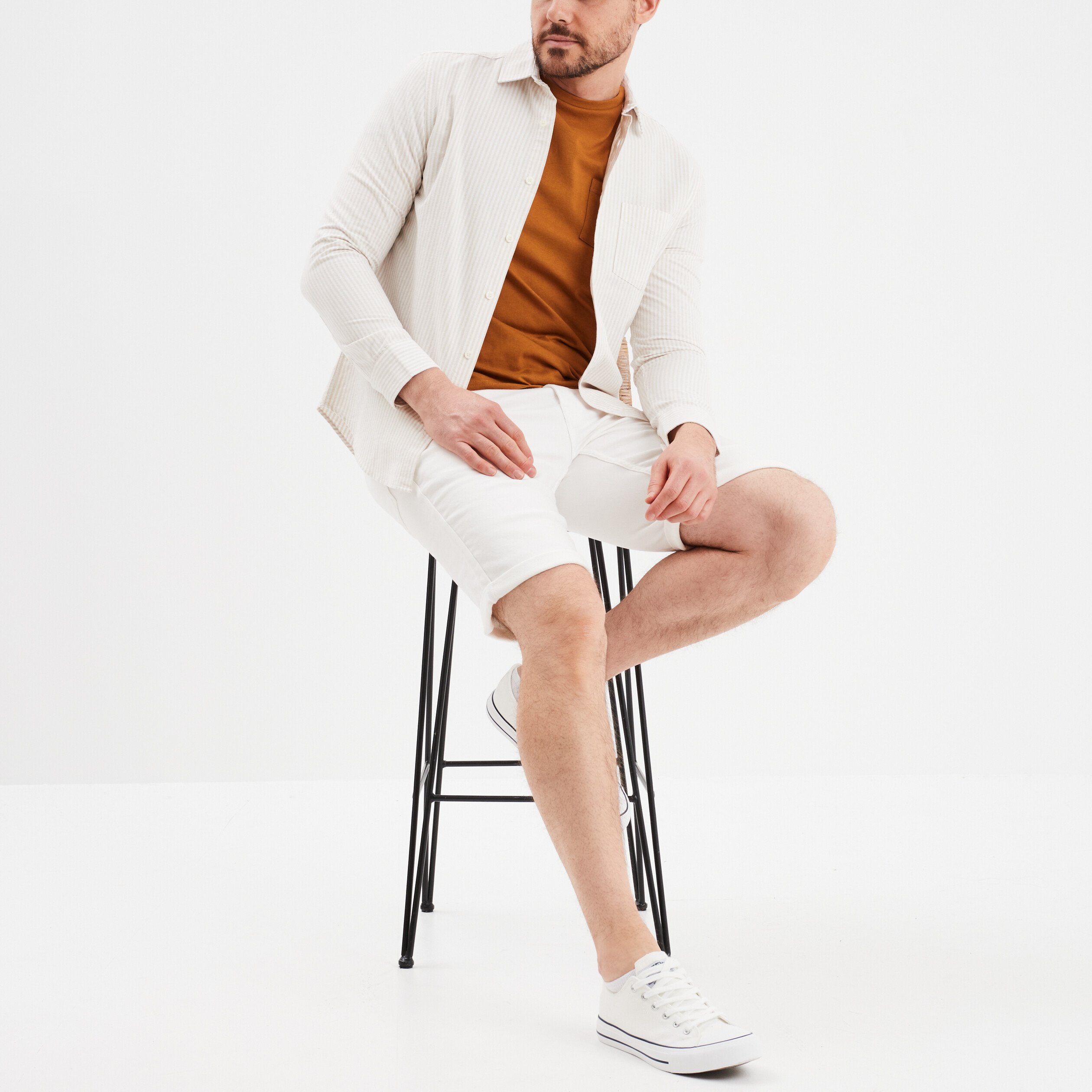 bermuda droit a coulisse en jean creeks ivoire homme Bermuda droit à coulisse en jean Creeks ivoire homme