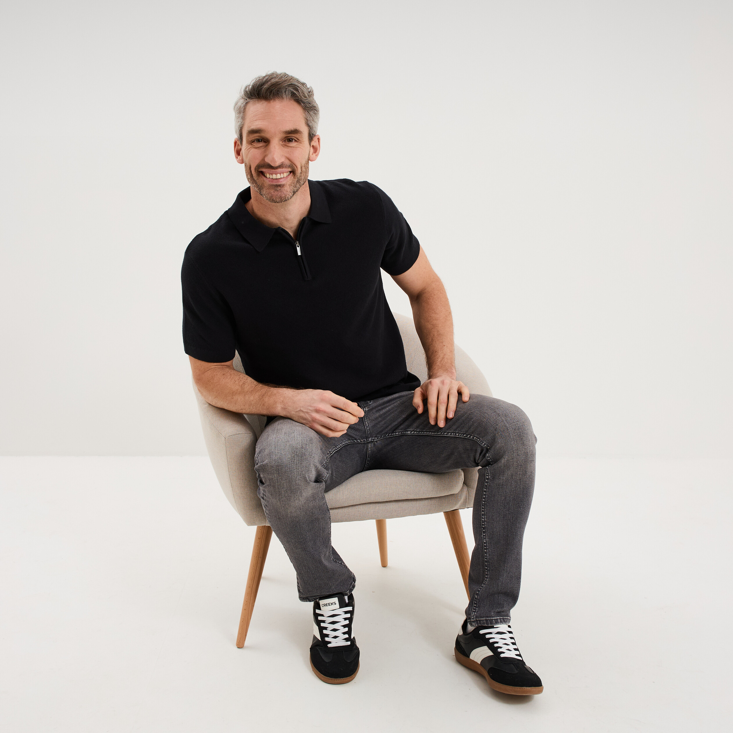 Polo col zipp&eacute; manches courtes coton noir homme
