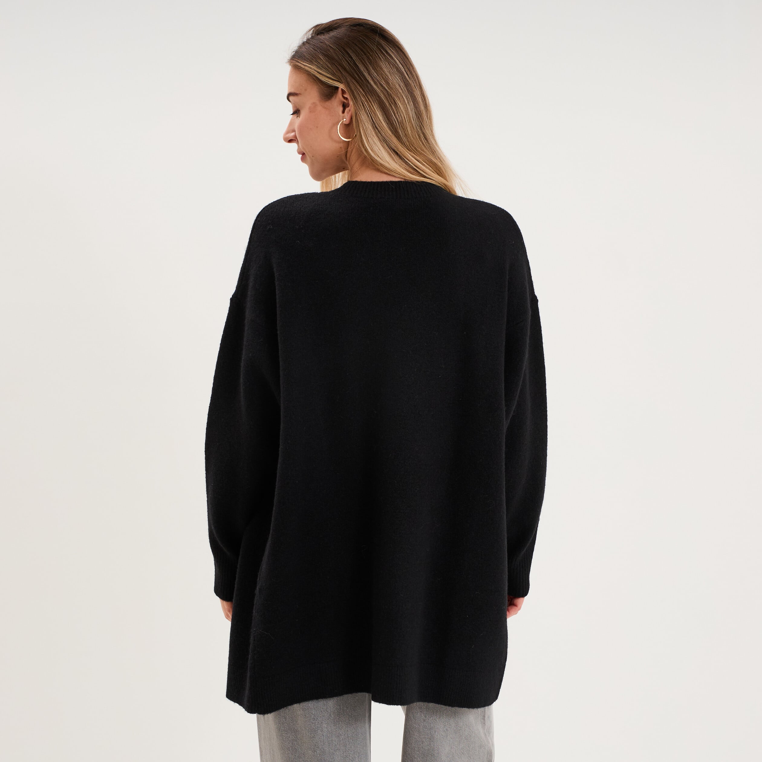 Gilet long ample manches longues noir femme