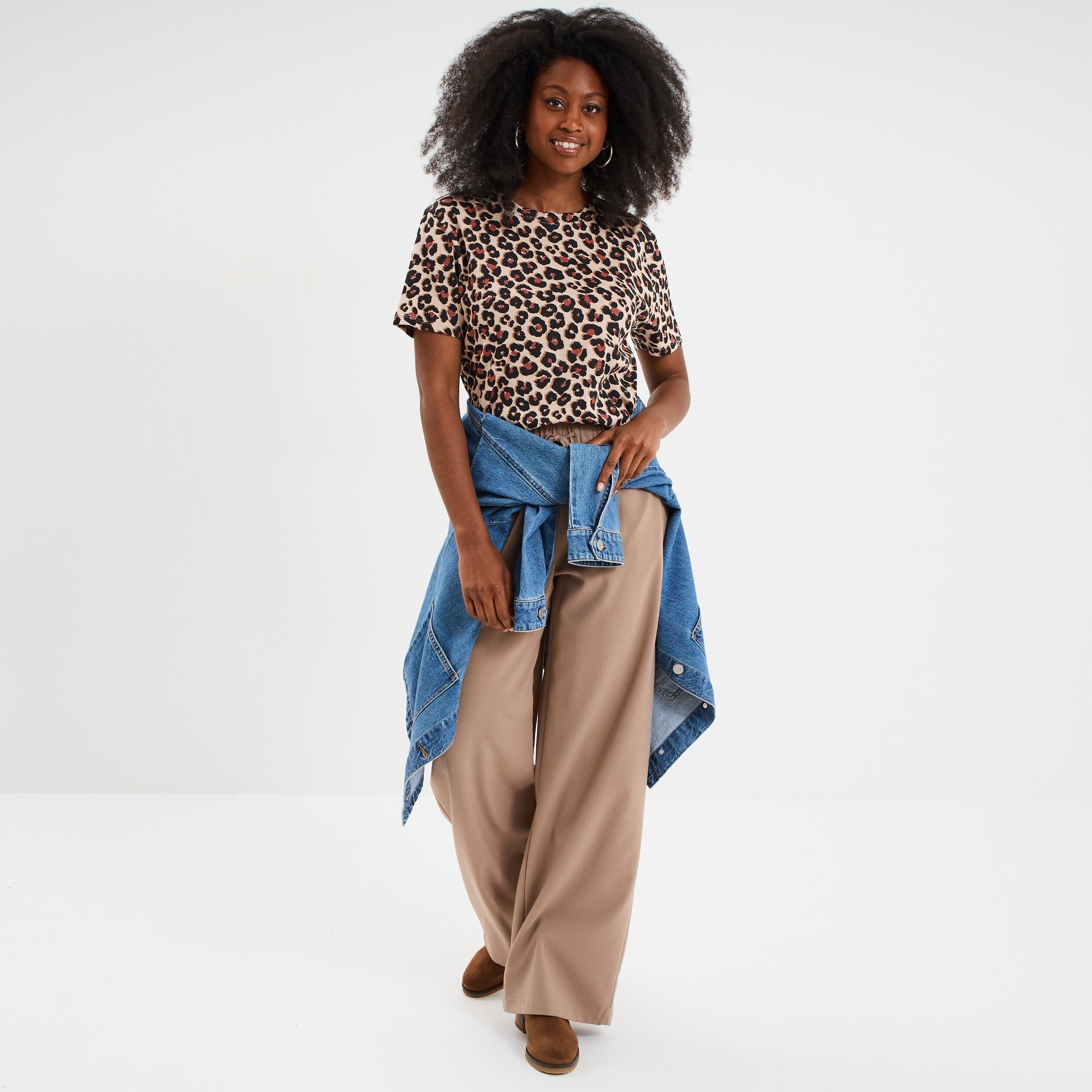 t shirt coton col rond manches courtes sable femme T-shirt coton col rond manches courtes sable femme