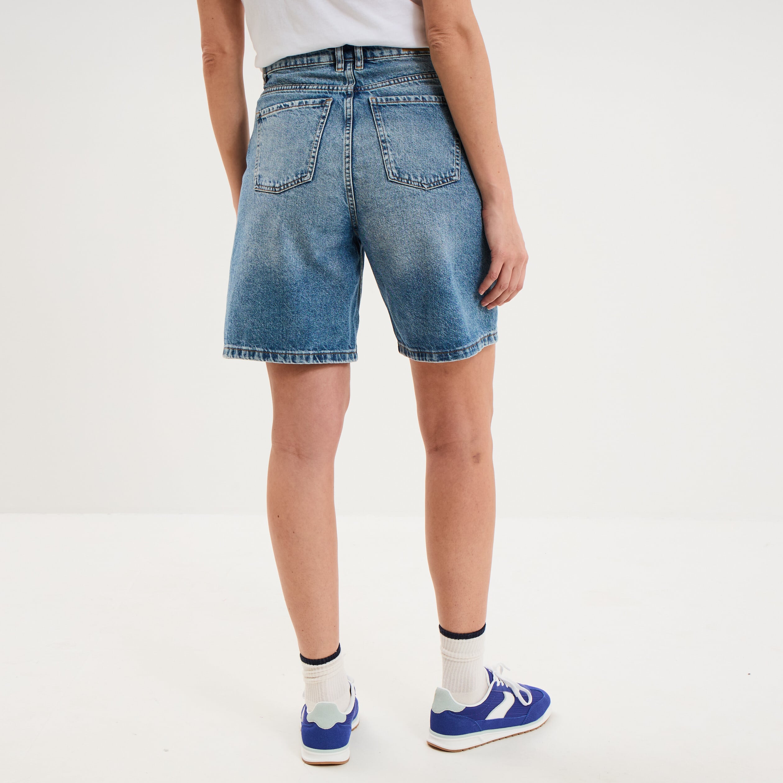 Bermuda short droit en jean coton denim double stone femme