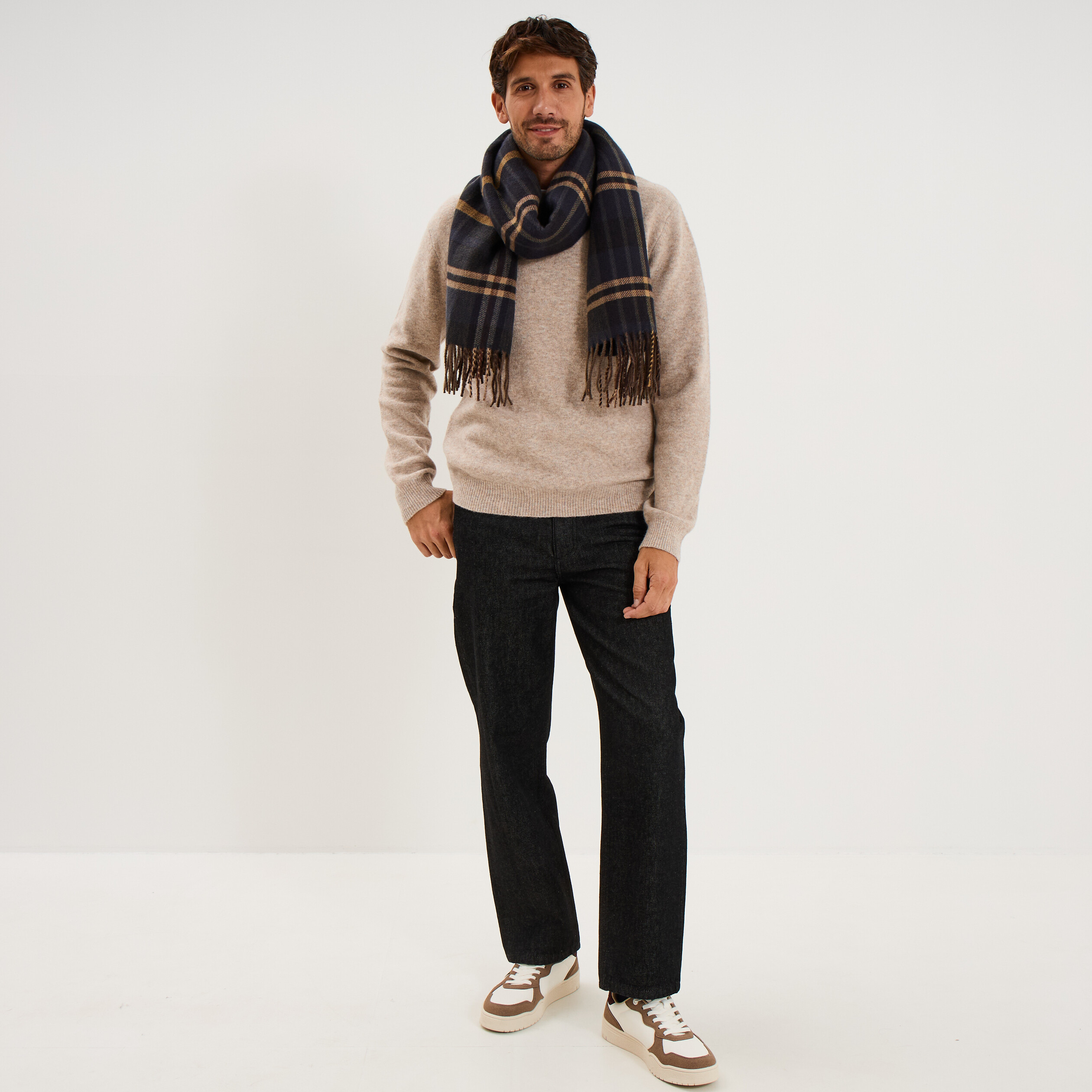 Pull col rond manches longues taupe homme