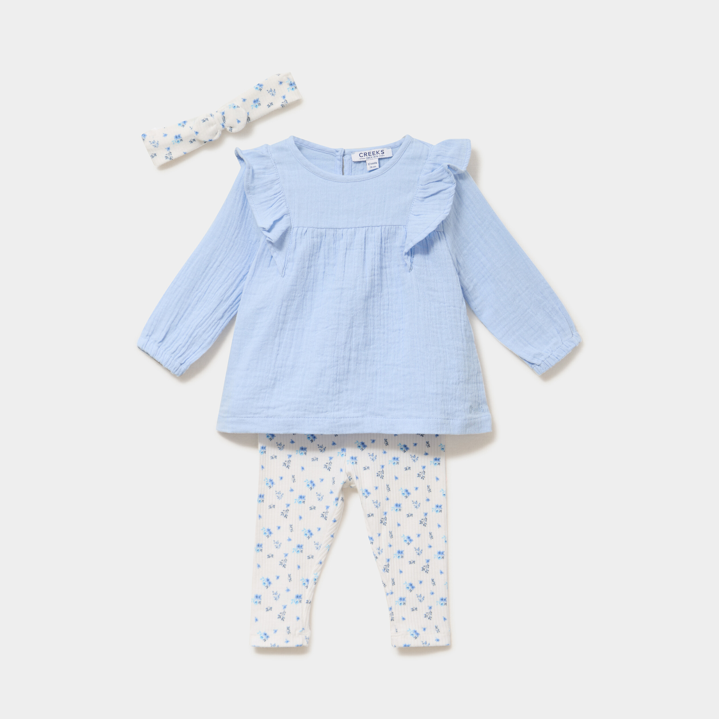 Ensemble blouse legging bandeau coton ecru b&eacute;b&eacute; fille