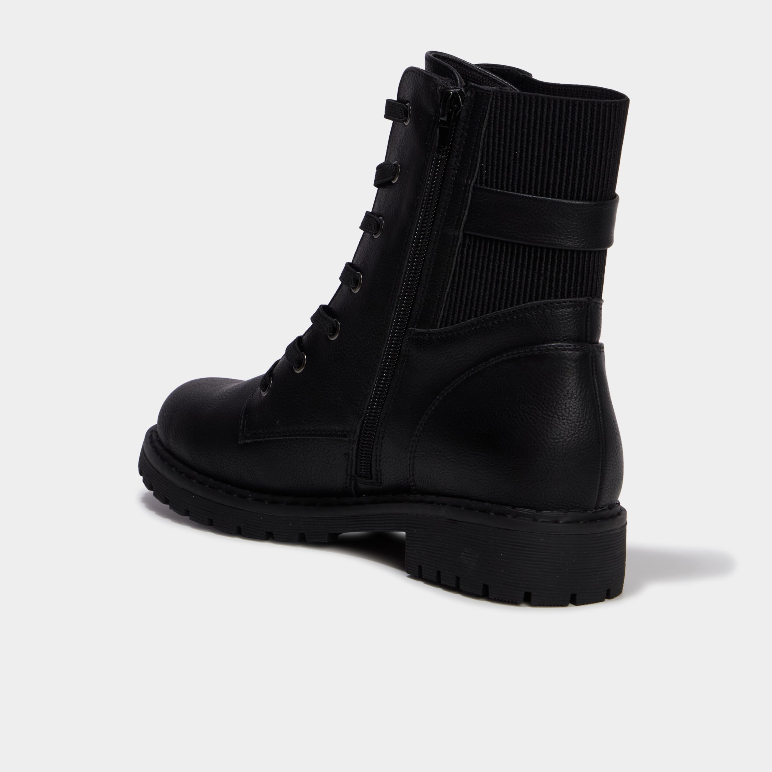 Boots crant&eacute;es zipp&eacute;es avec lacets noir femme