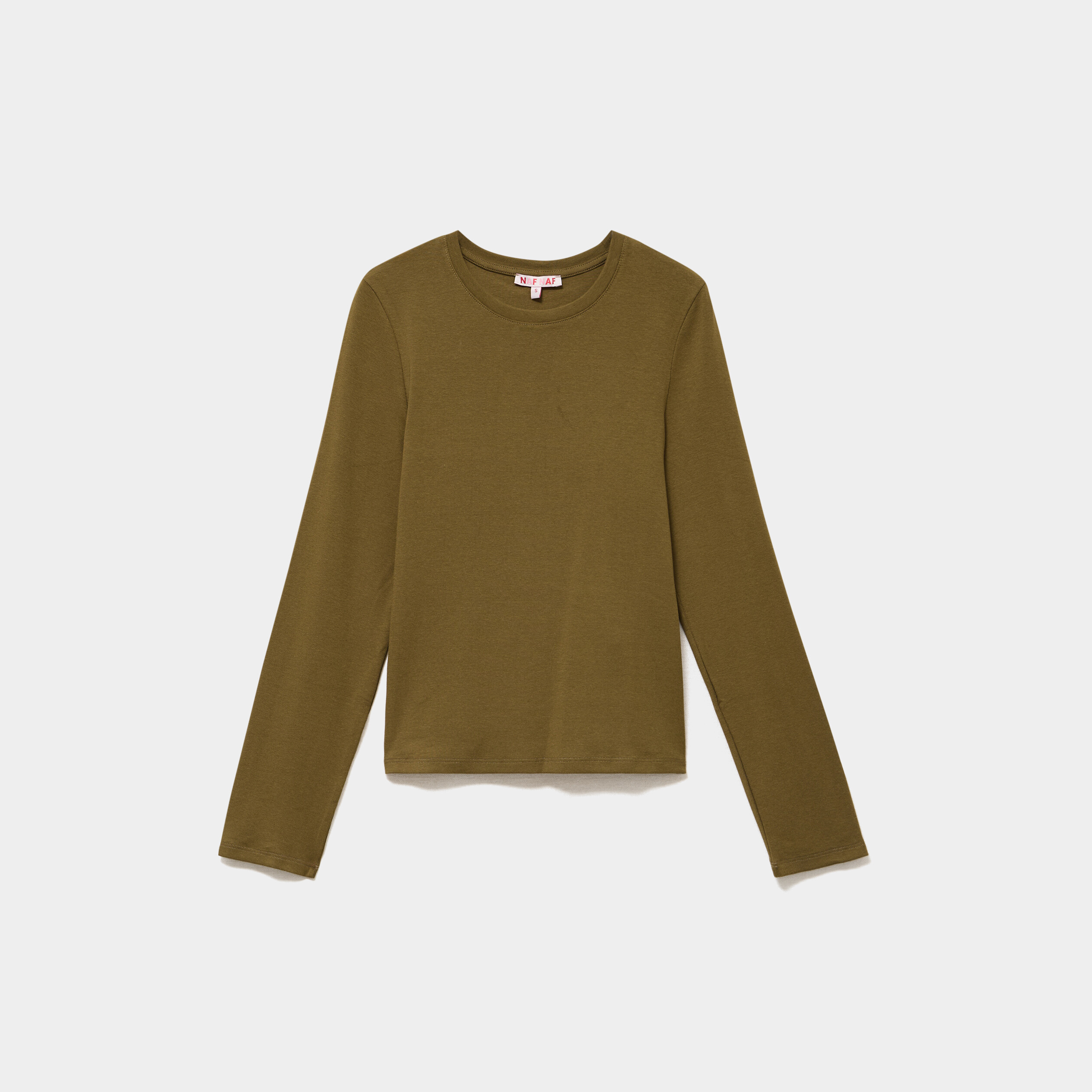 T-shirt manches longues col rond ajust&eacute; vert kaki femme