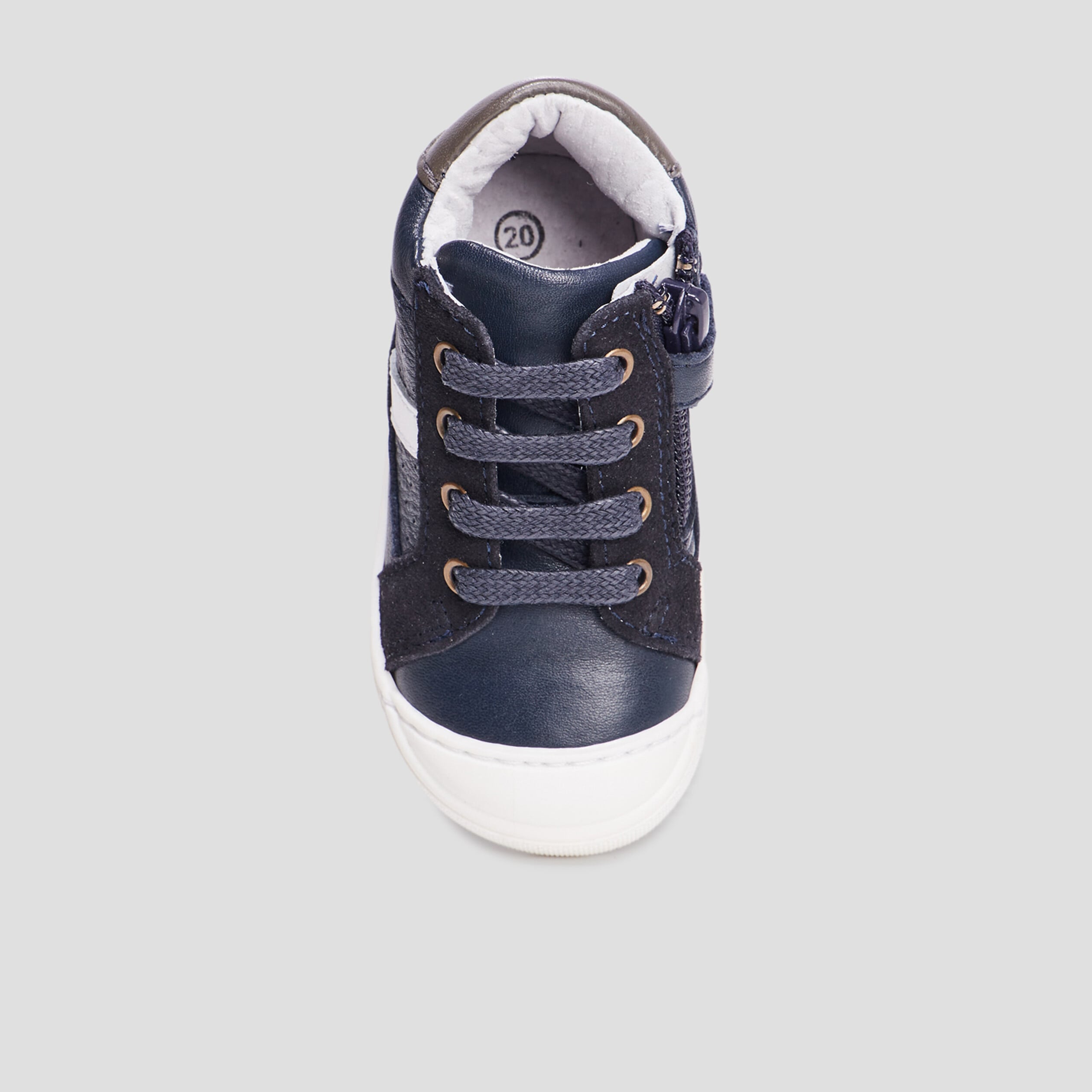 Bottillons zipp&eacute;s en cuir bleu marine b&eacute;b&eacute; gar&ccedil;on