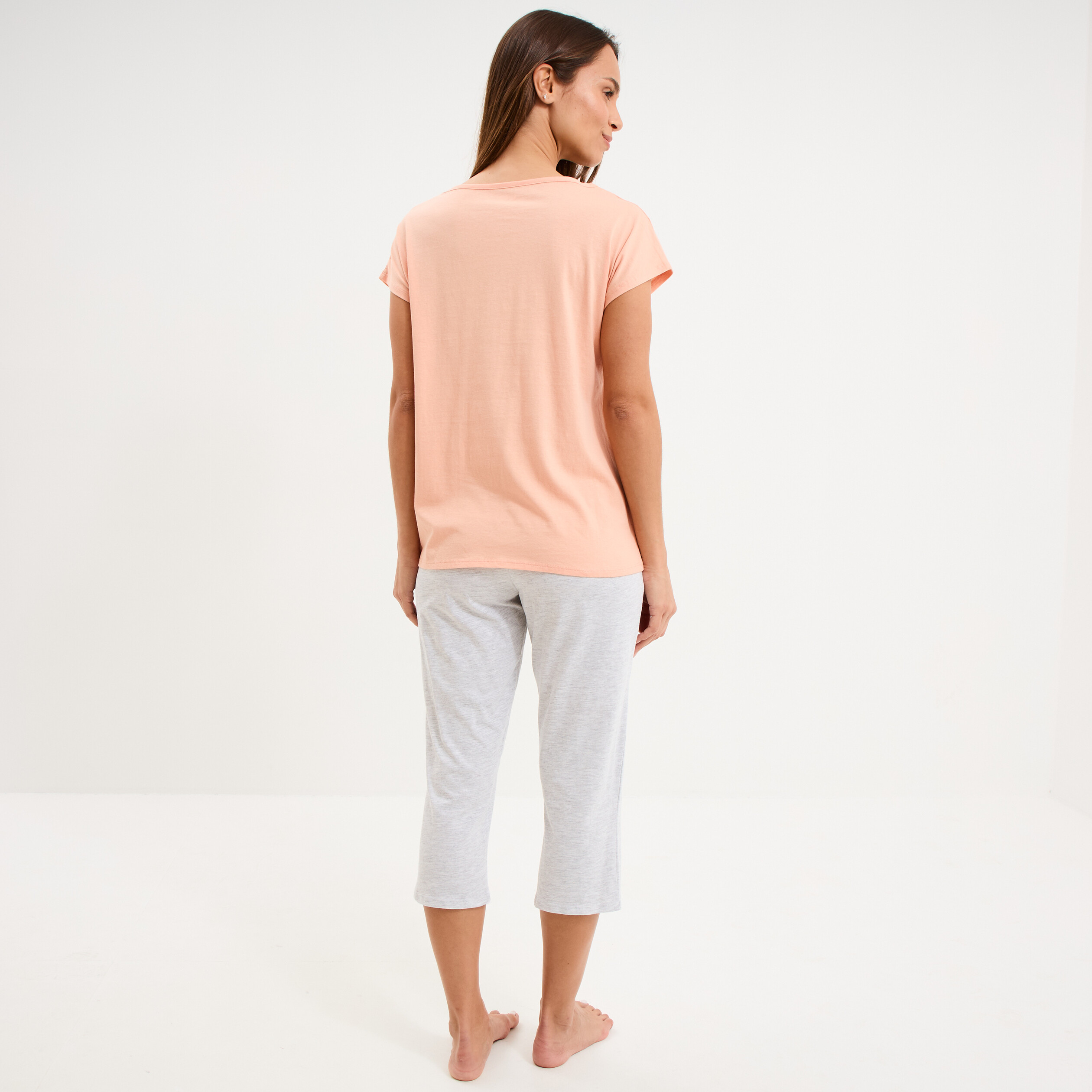 Ensemble pyjama t-shirt et corsaire rose clair femme