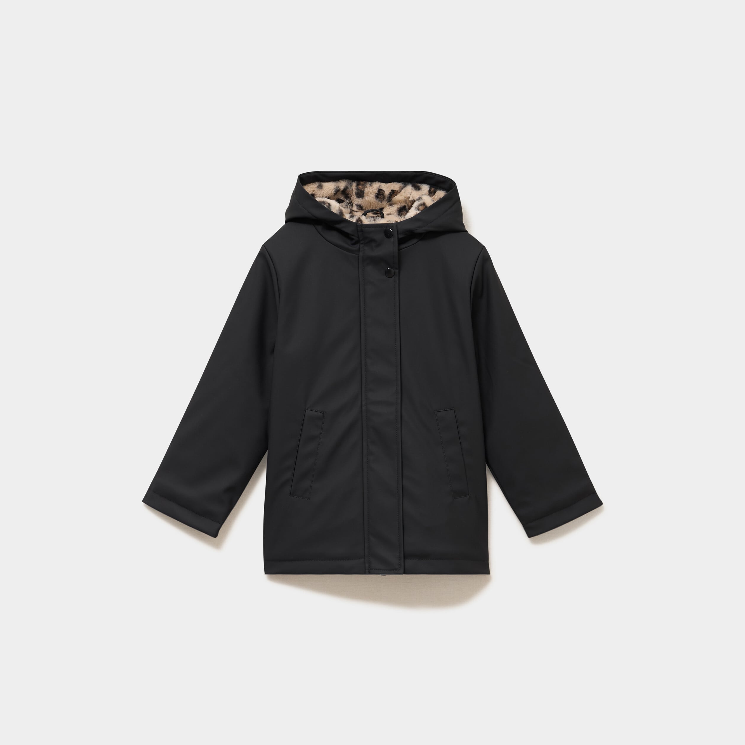 Parka doubl&eacute;e &agrave; capuche imperm&eacute;able noir fille