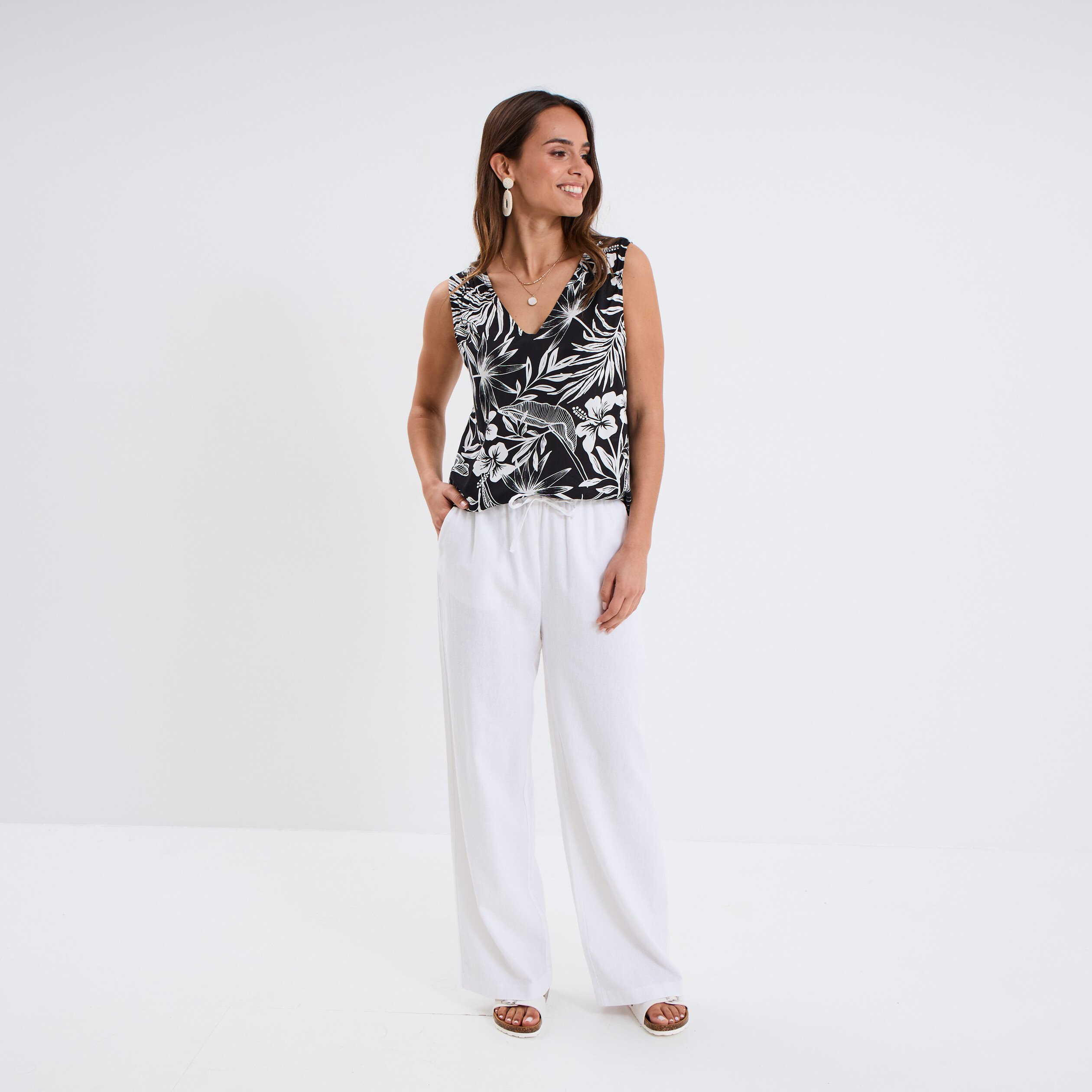 blouse col en v bretelles larges noir femme Blouse col en V bretelles larges noir femme