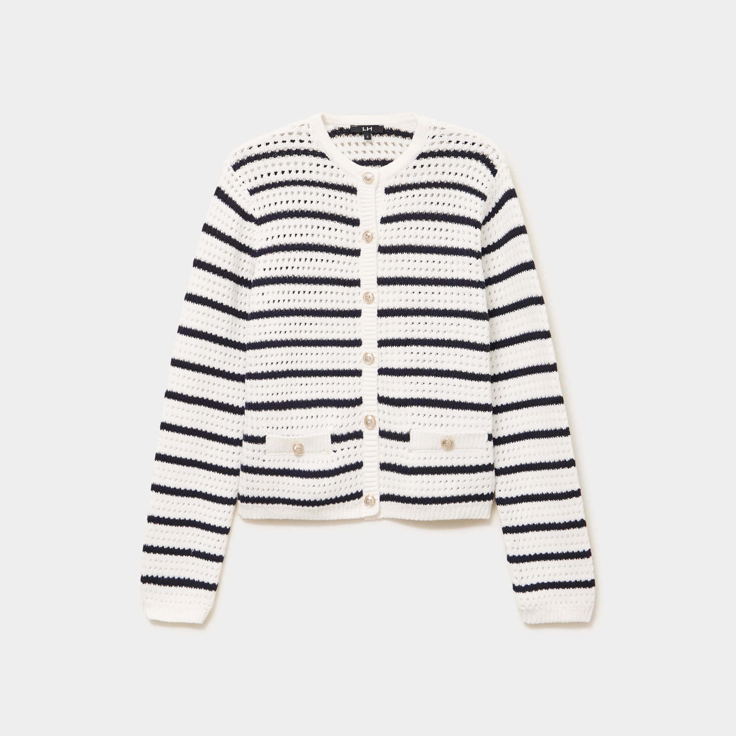 Gilet effet ajour&eacute; manches longues coton ecru femme