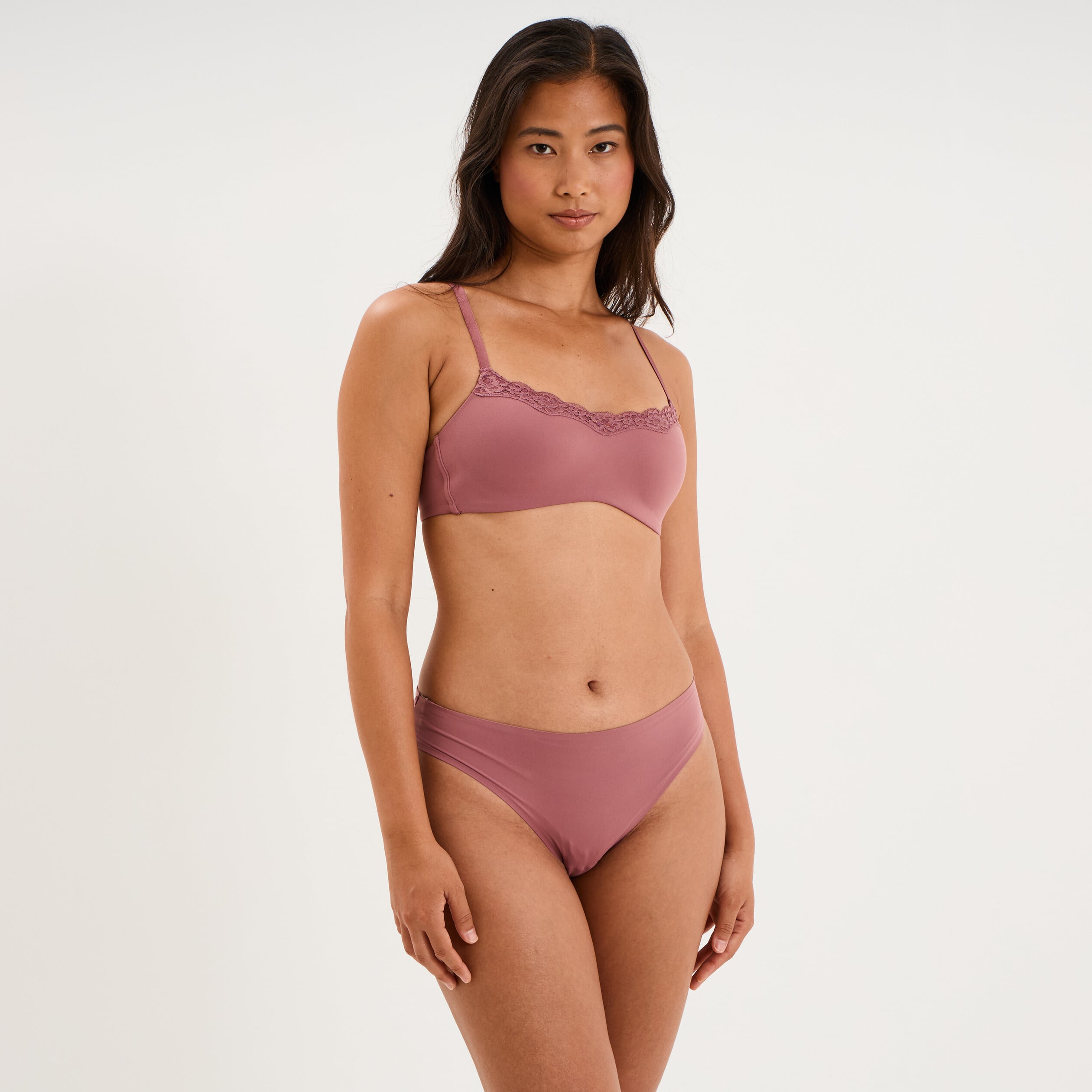 Soutien-gorge bandeau bretelles fines vieux rose femme