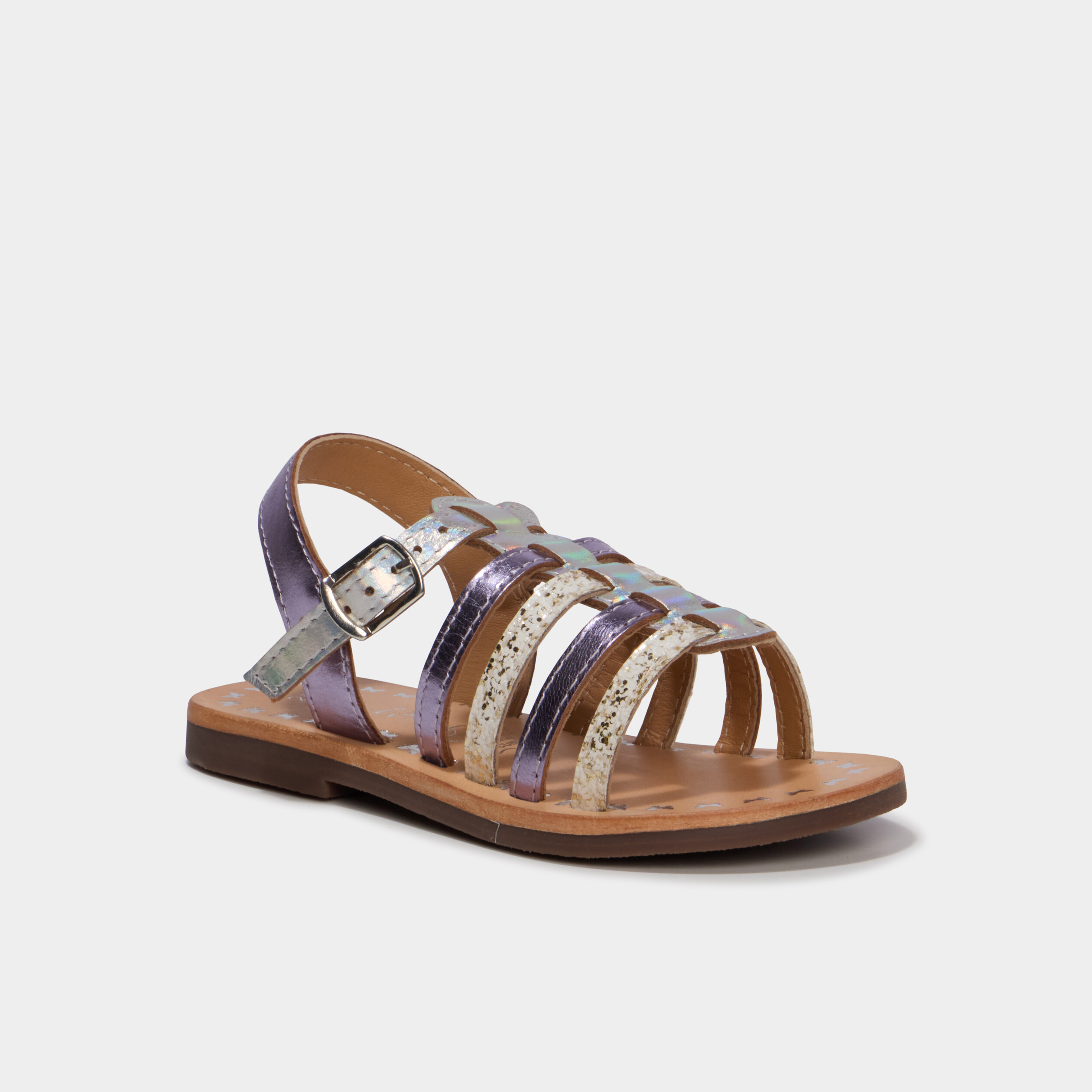 Sandales multibrides bout rond en cuir blanc fille