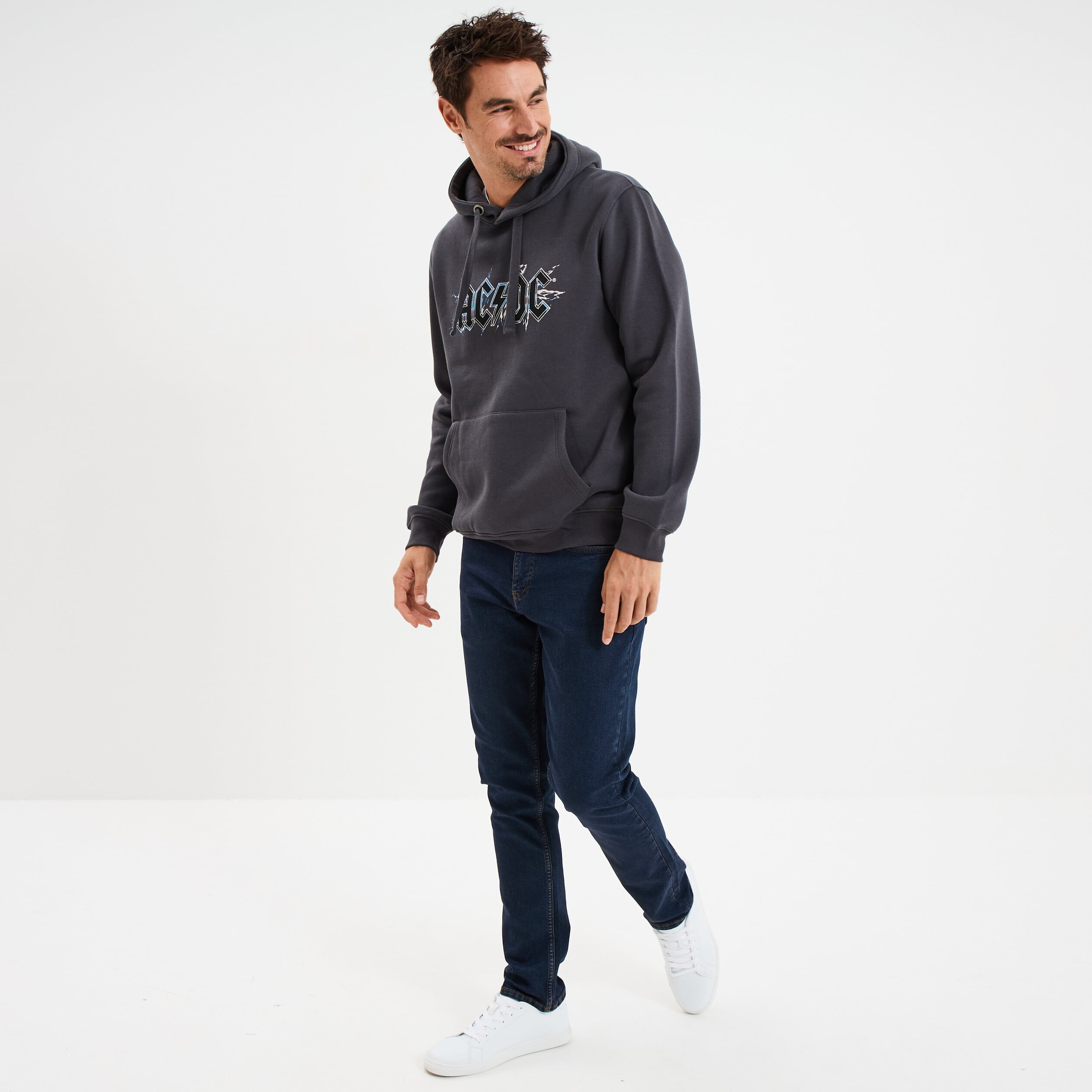 Sweat hoodie 1 poche AC/DC gris fonc&eacute; homme