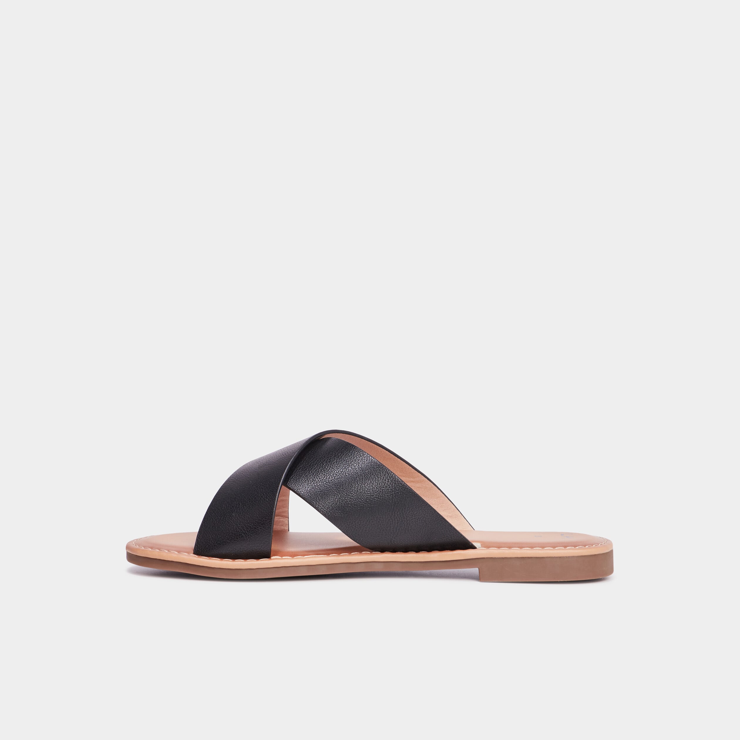 Mules brides larges crois&eacute;es noir femme