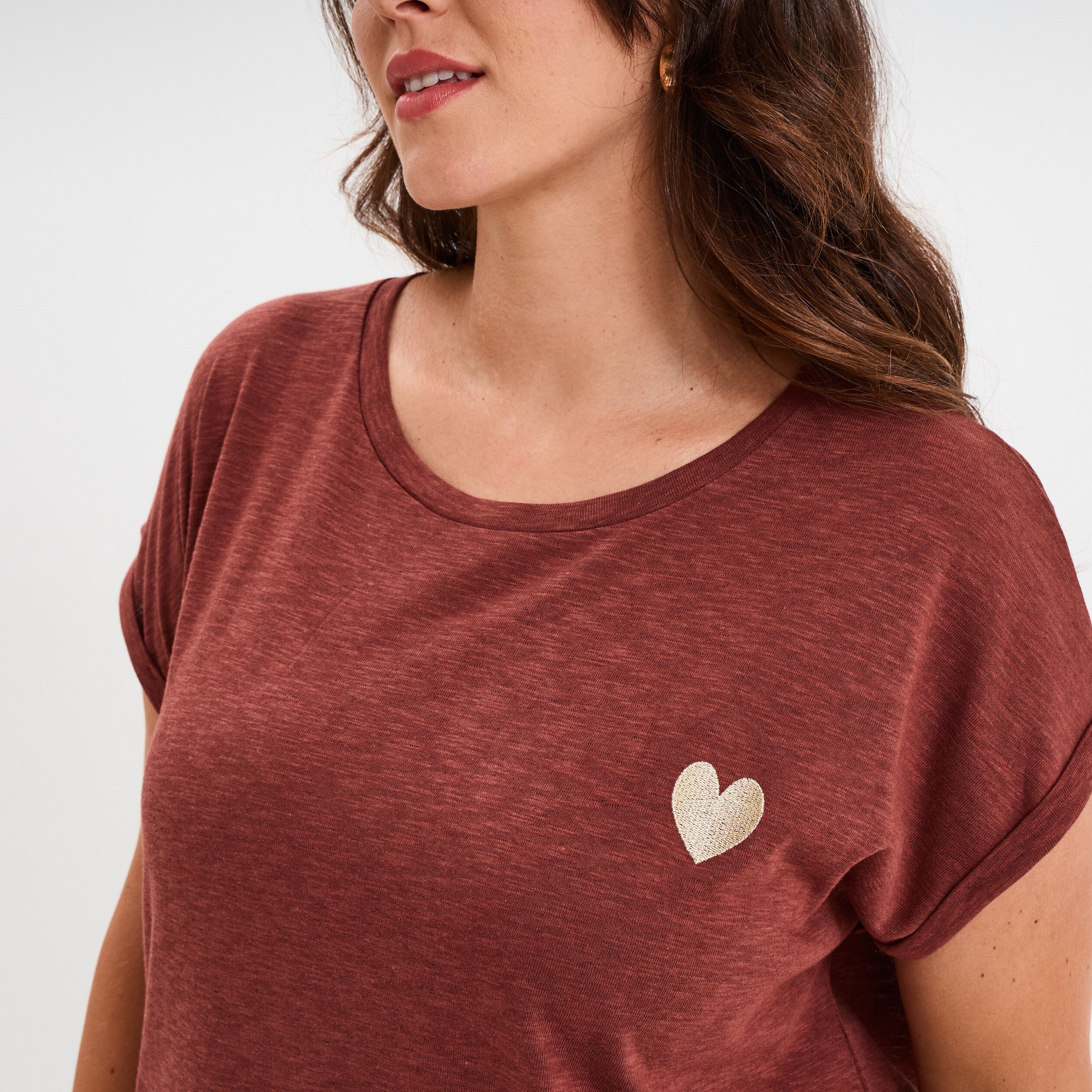 t shirt manches courtes marron femmegt T-shirt manches courtes marron femme grande taille