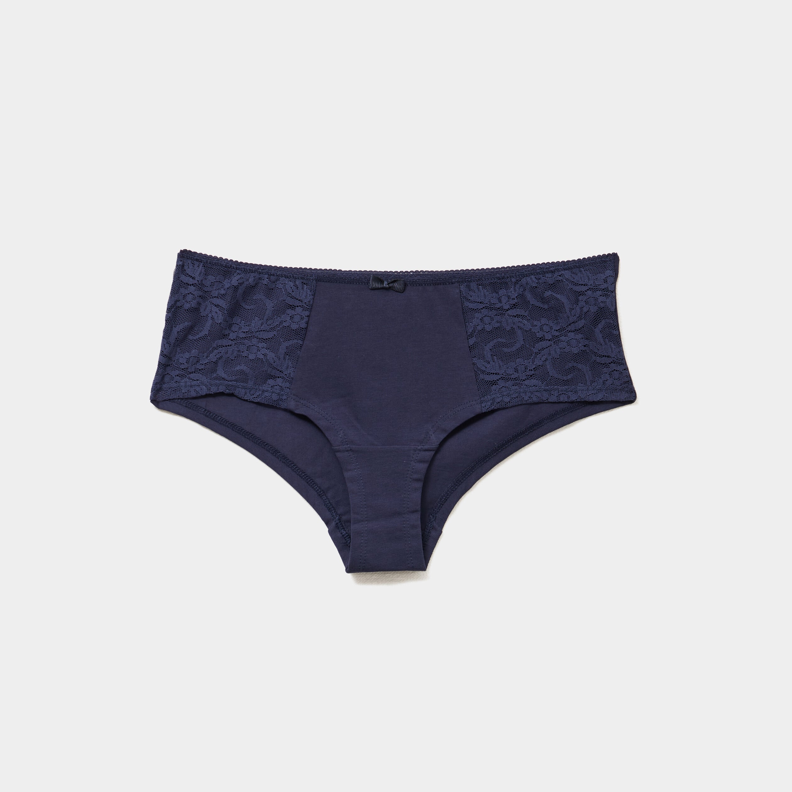 Boxer en coton avec dentelle bleu marine femme