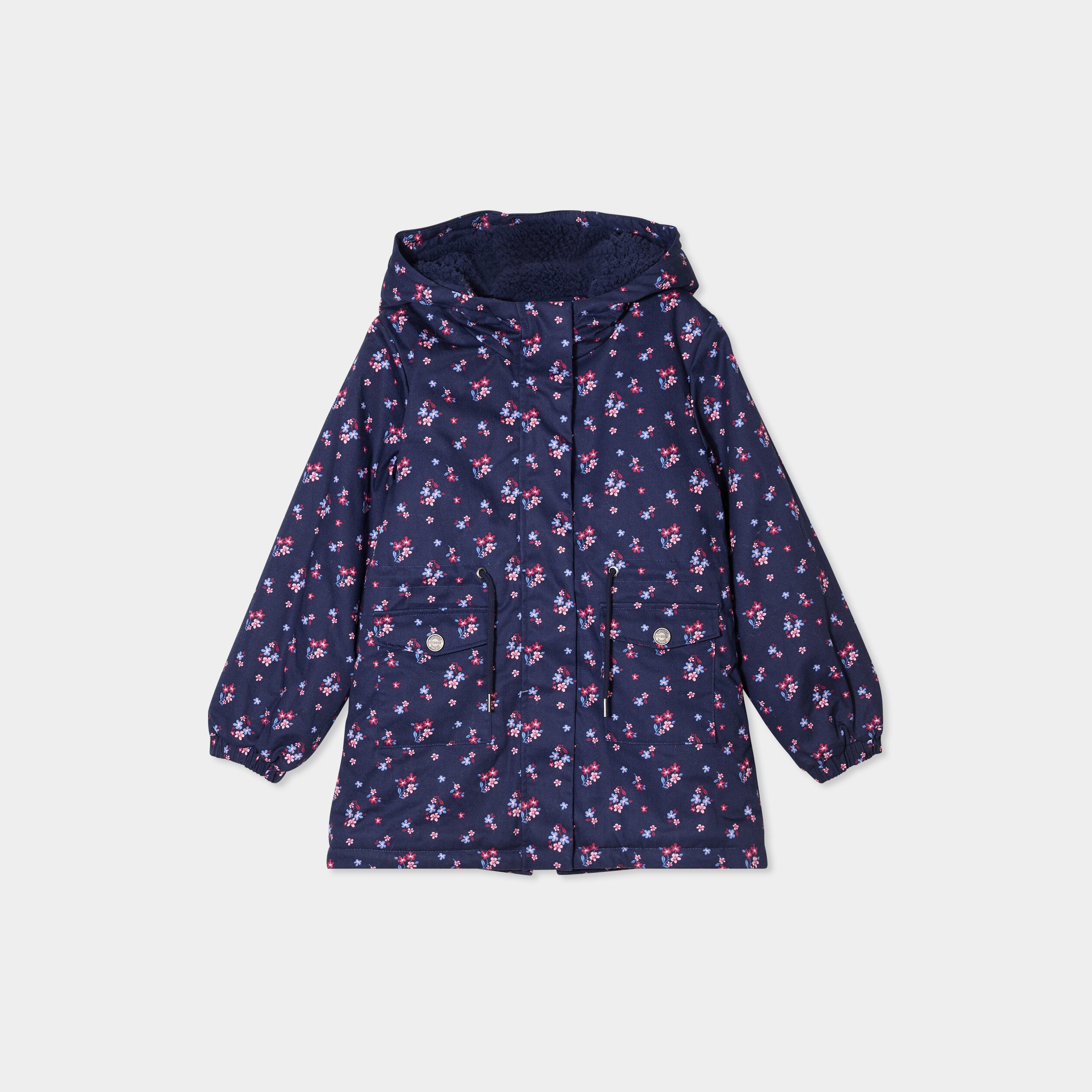 parka mi longue capuche doublee bleu marine fille Parka mi-longue capuche doublée bleu marine fille