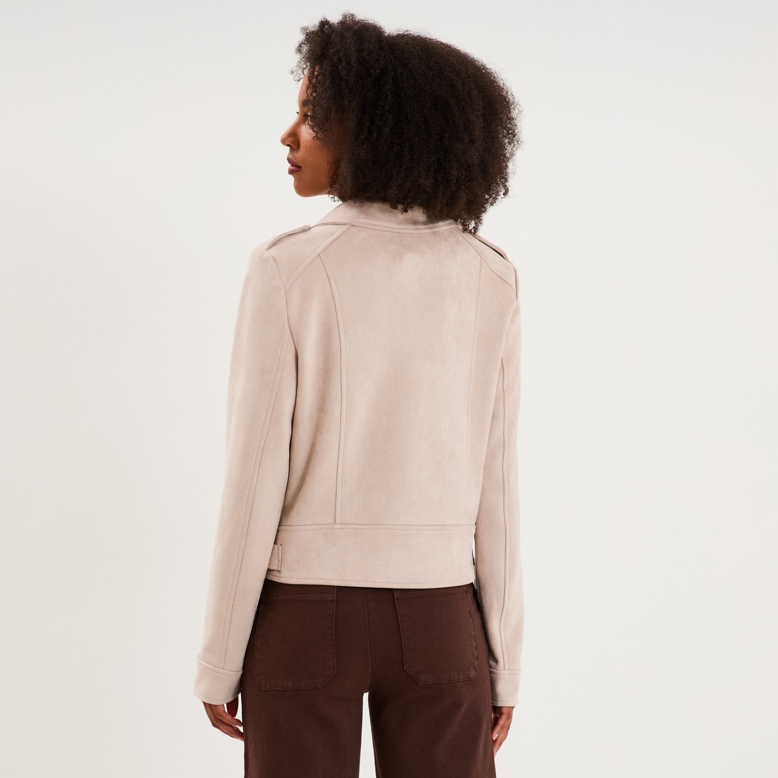 Veste biker en su&eacute;dine ajust&eacute;e beige femme