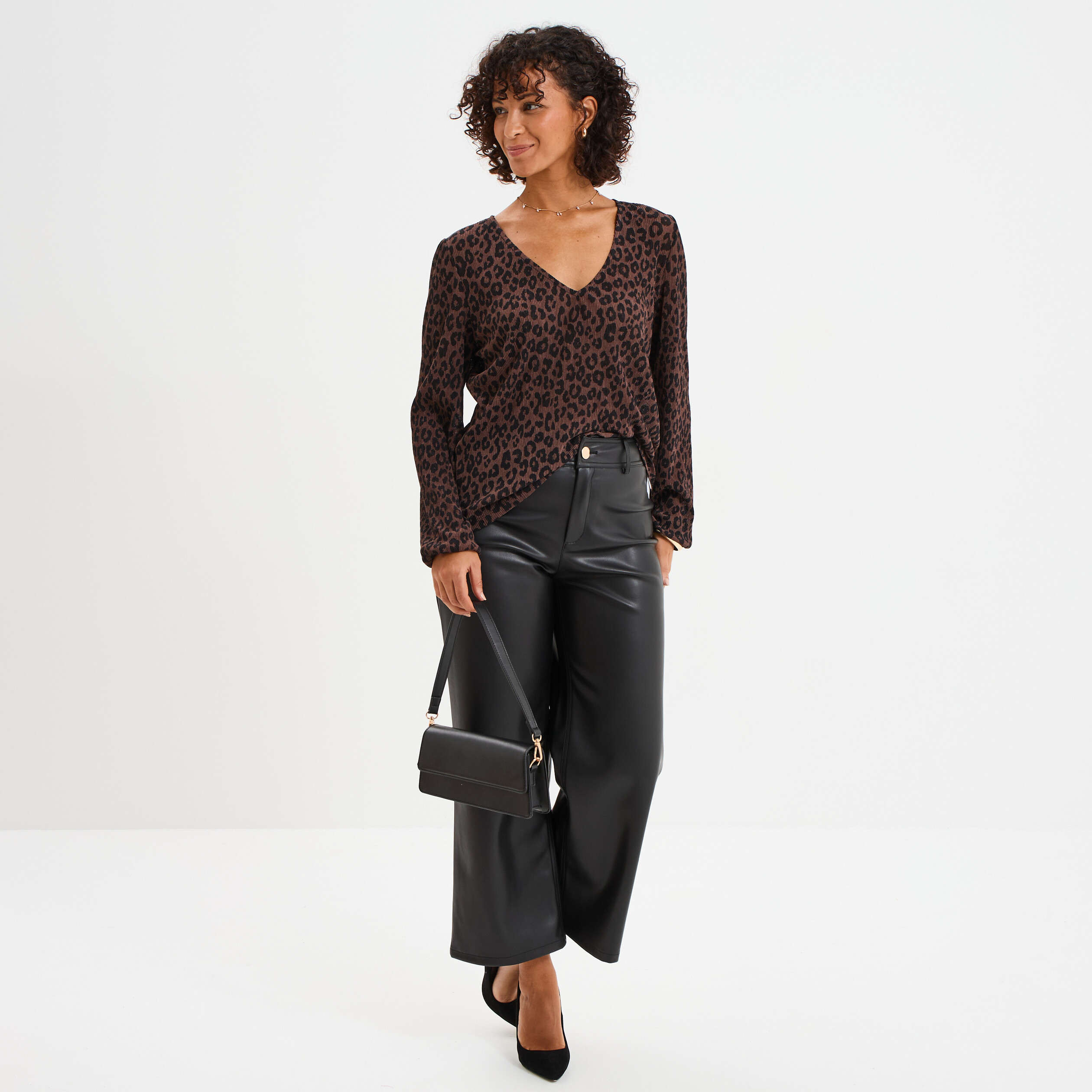 La Halle Jupe PlissÃ©e Noire Simili Cuir Courte T-shirt Plissé