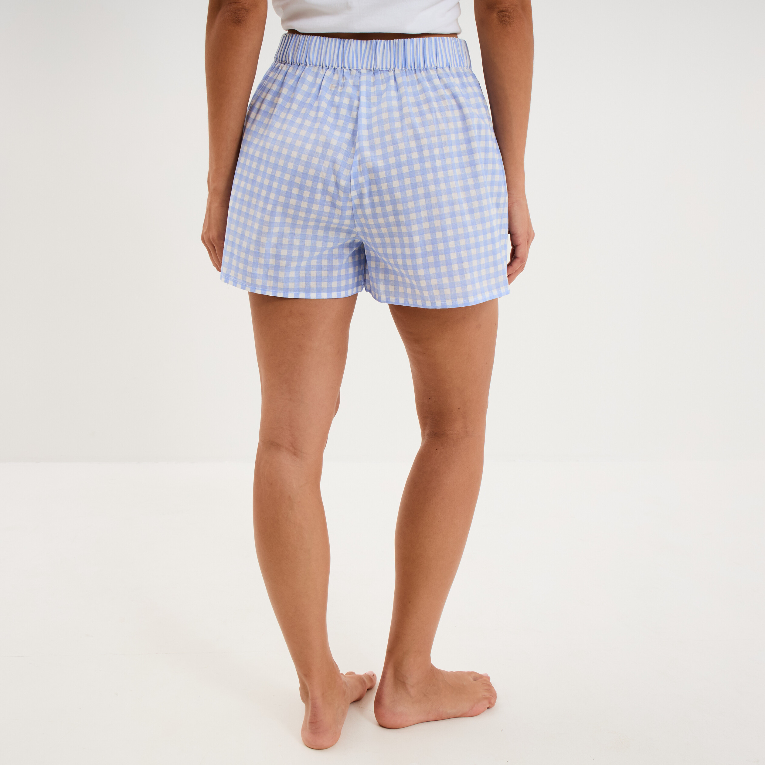 Short de pyjama taille &eacute;lastiqu&eacute;e coton blanc femme