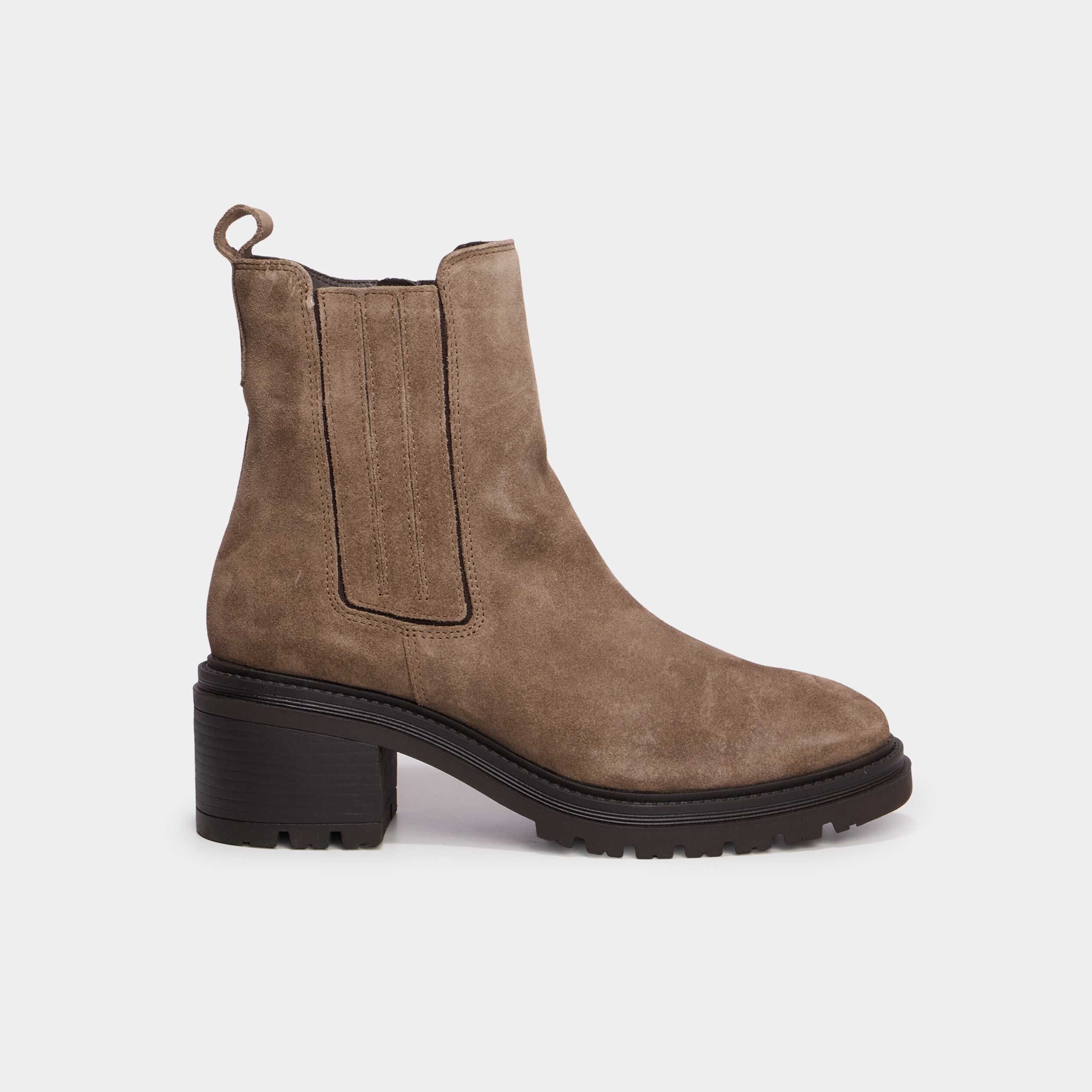 Boots chelsea en cuir &agrave; talons sable femme