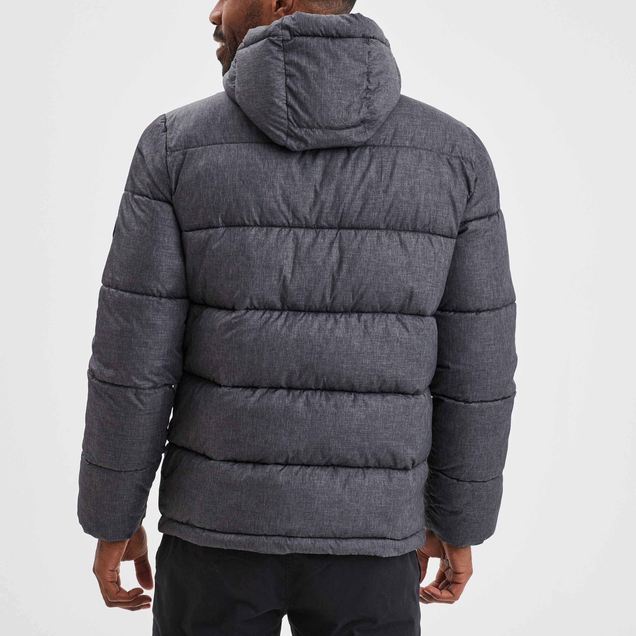 Doudoune doubl&eacute;e zipp&eacute;e &agrave; capuche gris fonc&eacute; homme