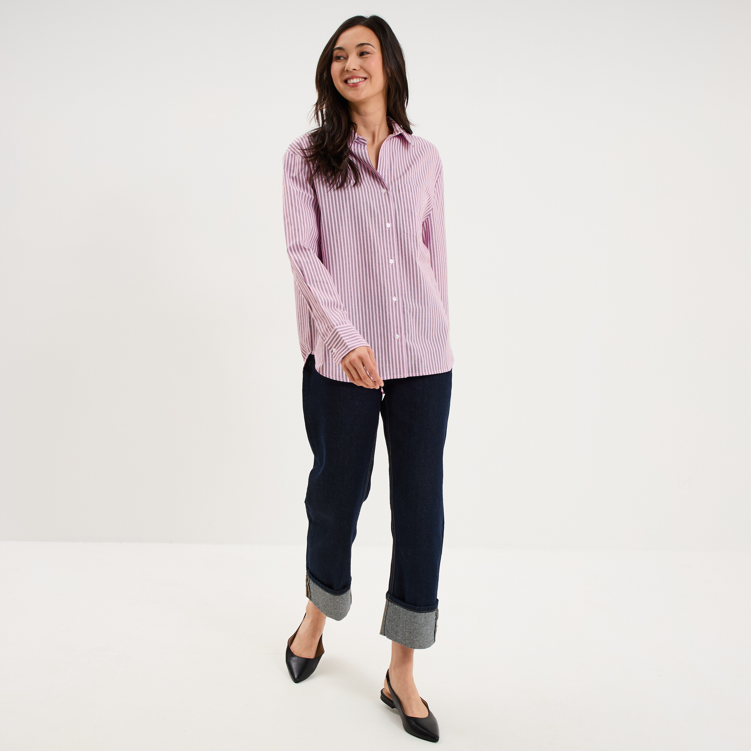 Chemise oversize 1 poche coton rose femme