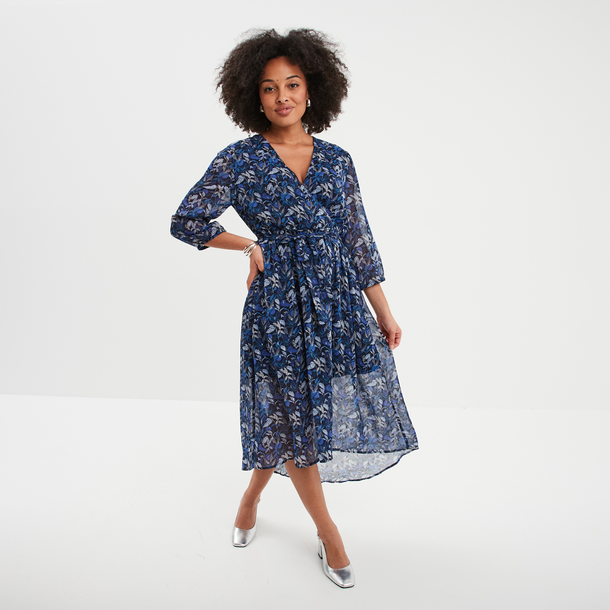 Robe Chic Sans Manches Cache Cache Taille 36 - Bleu Foncé - Longueur 84 Cm - Occasion En Excellent état