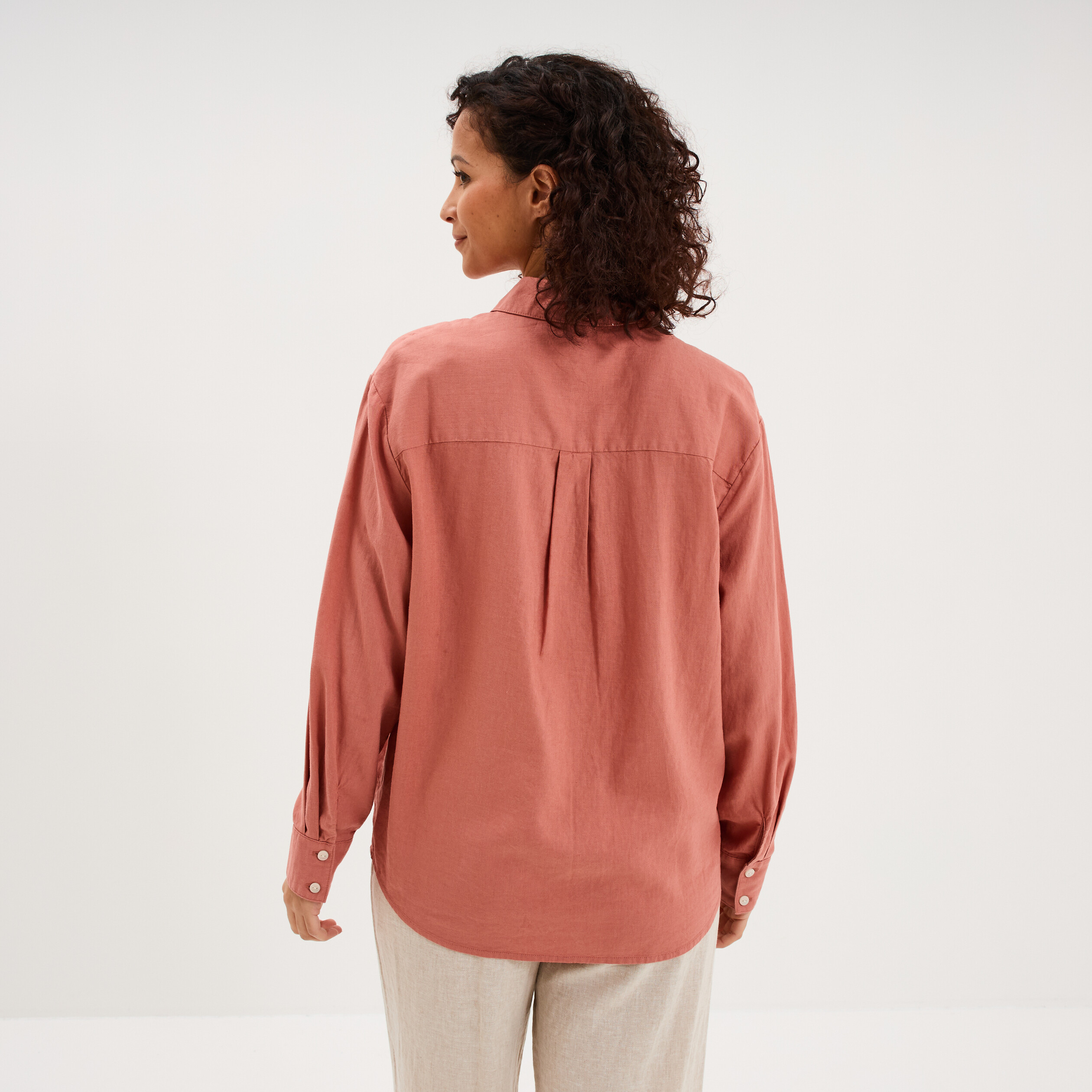 Chemise oversize lin m&eacute;lang&eacute; terracotta femme