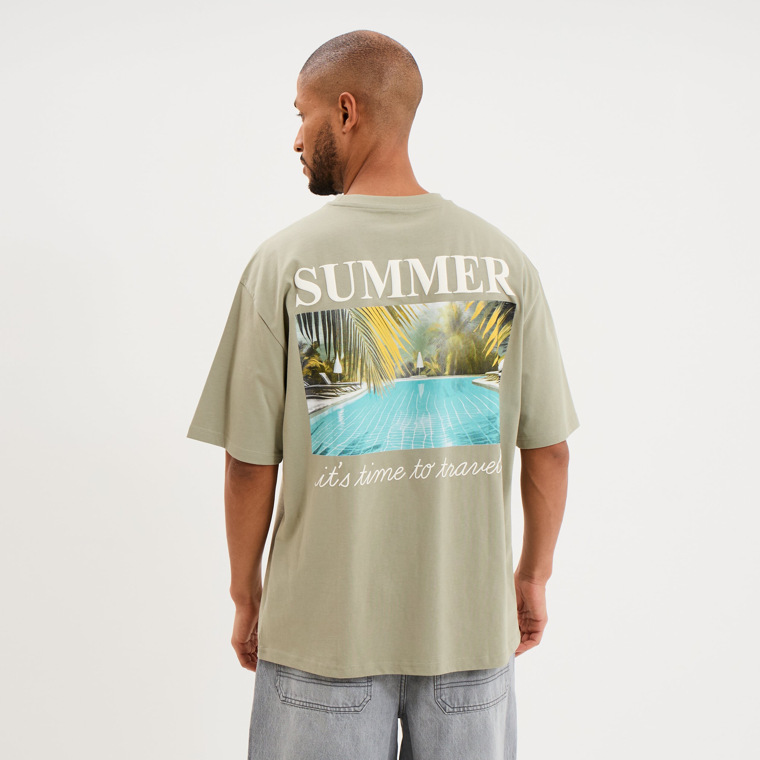 T-shirt manches courtes coton &eacute;pais vert kaki homme