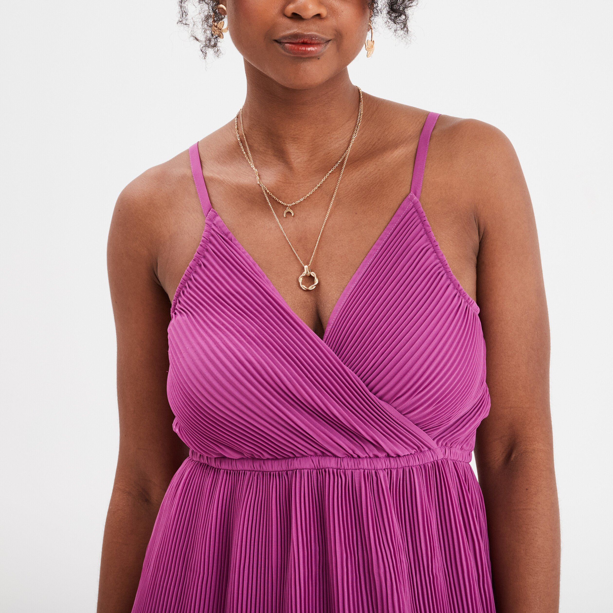 Robe midi plissee cache coeur Mosquitos violet femme La Halle