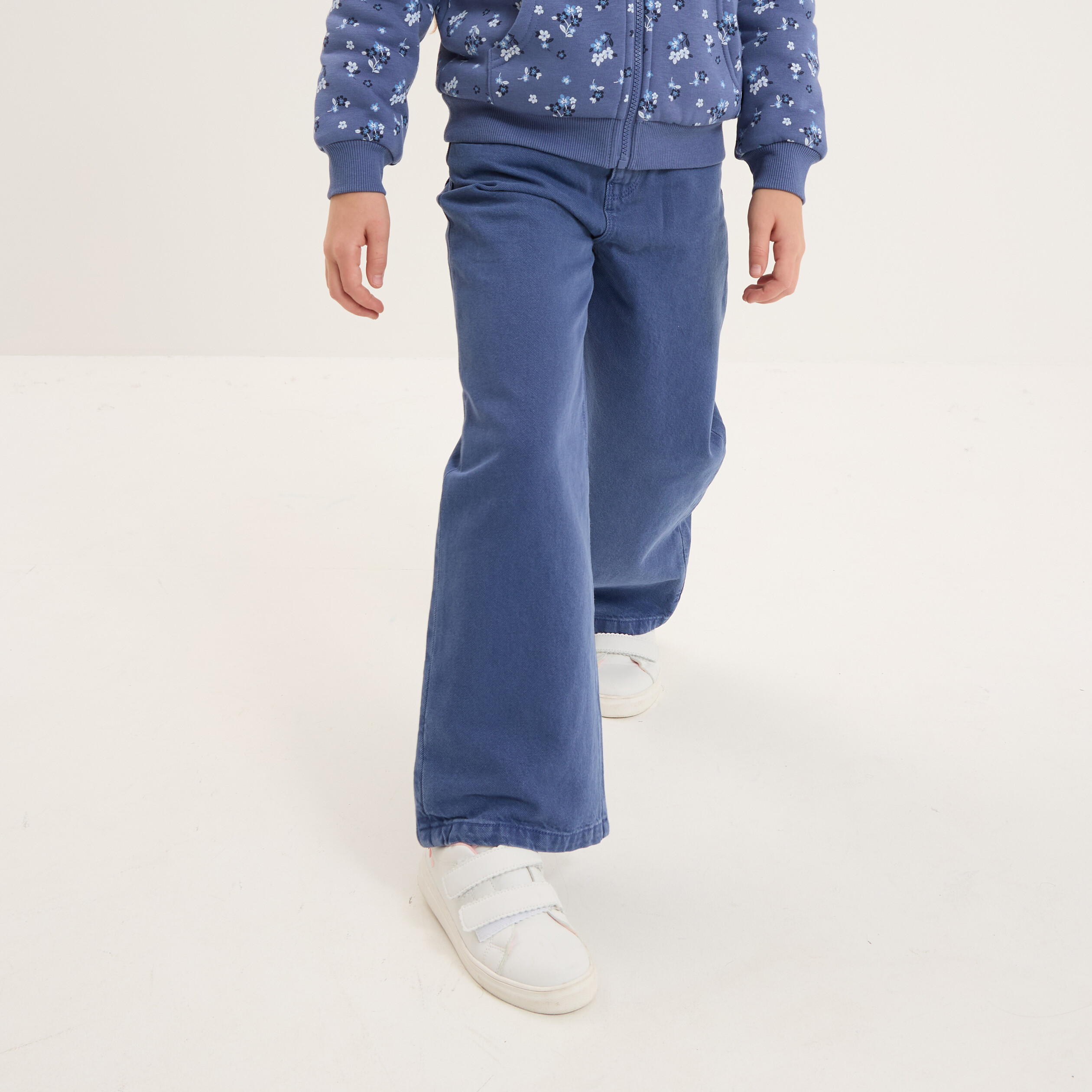 pantalon large 5 poches coton creeks bleu gris fille Pantalon large 5 poches coton Creeks bleu gris fille