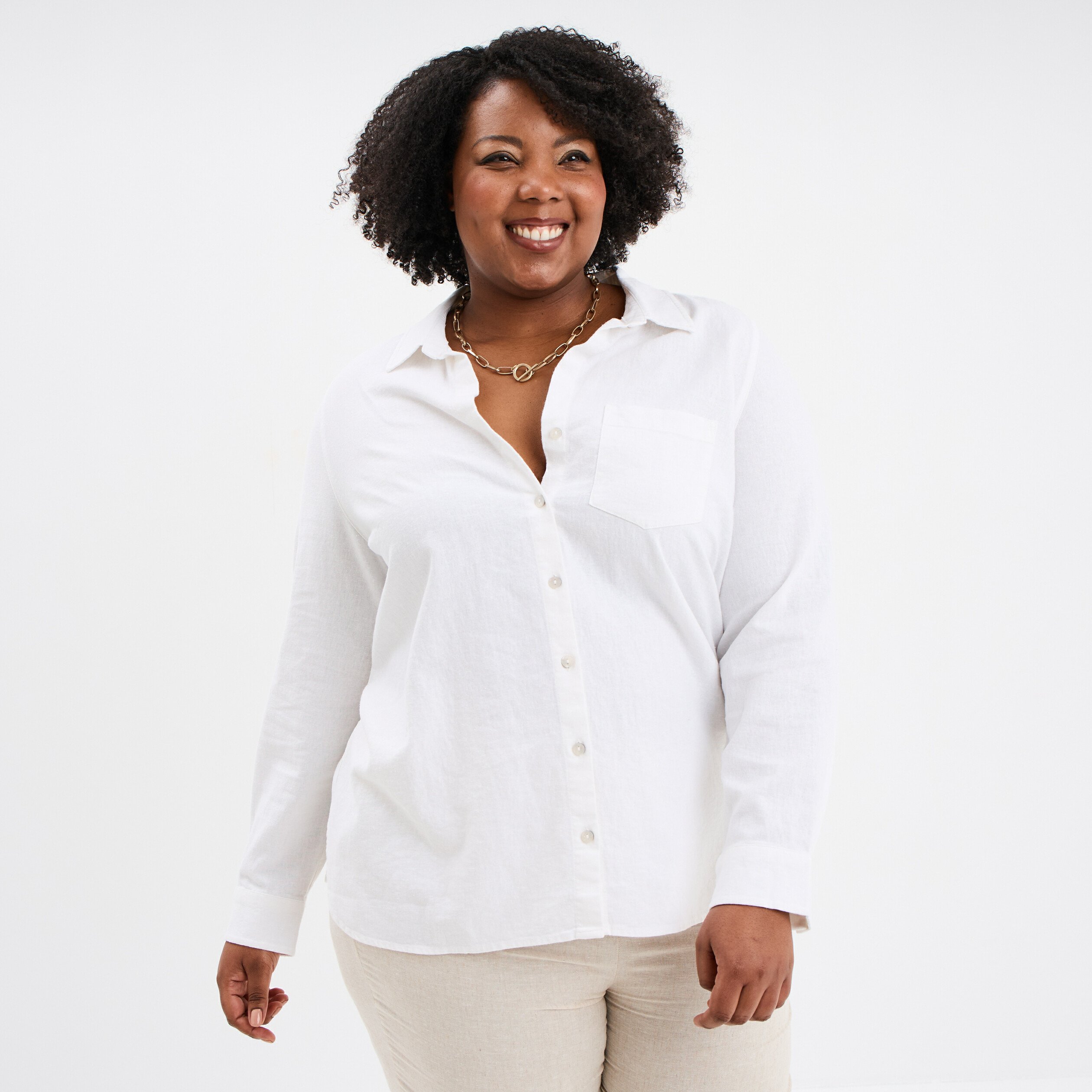 chemise oversize lin melange blanc femmegt Chemise oversize lin mélangé blanc femme grande taille