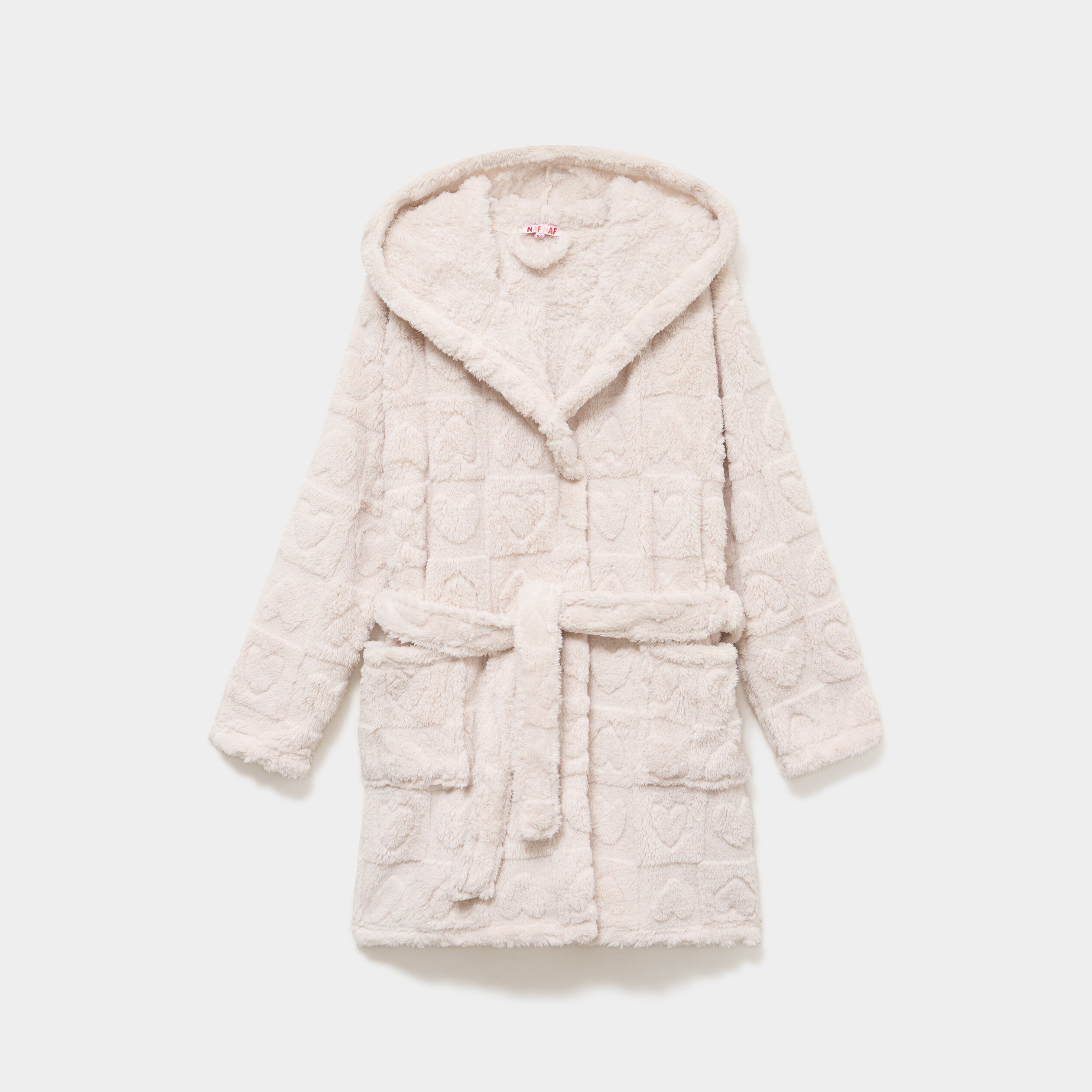 Peignoir court fausse fourrure &agrave; capuche blanc femme