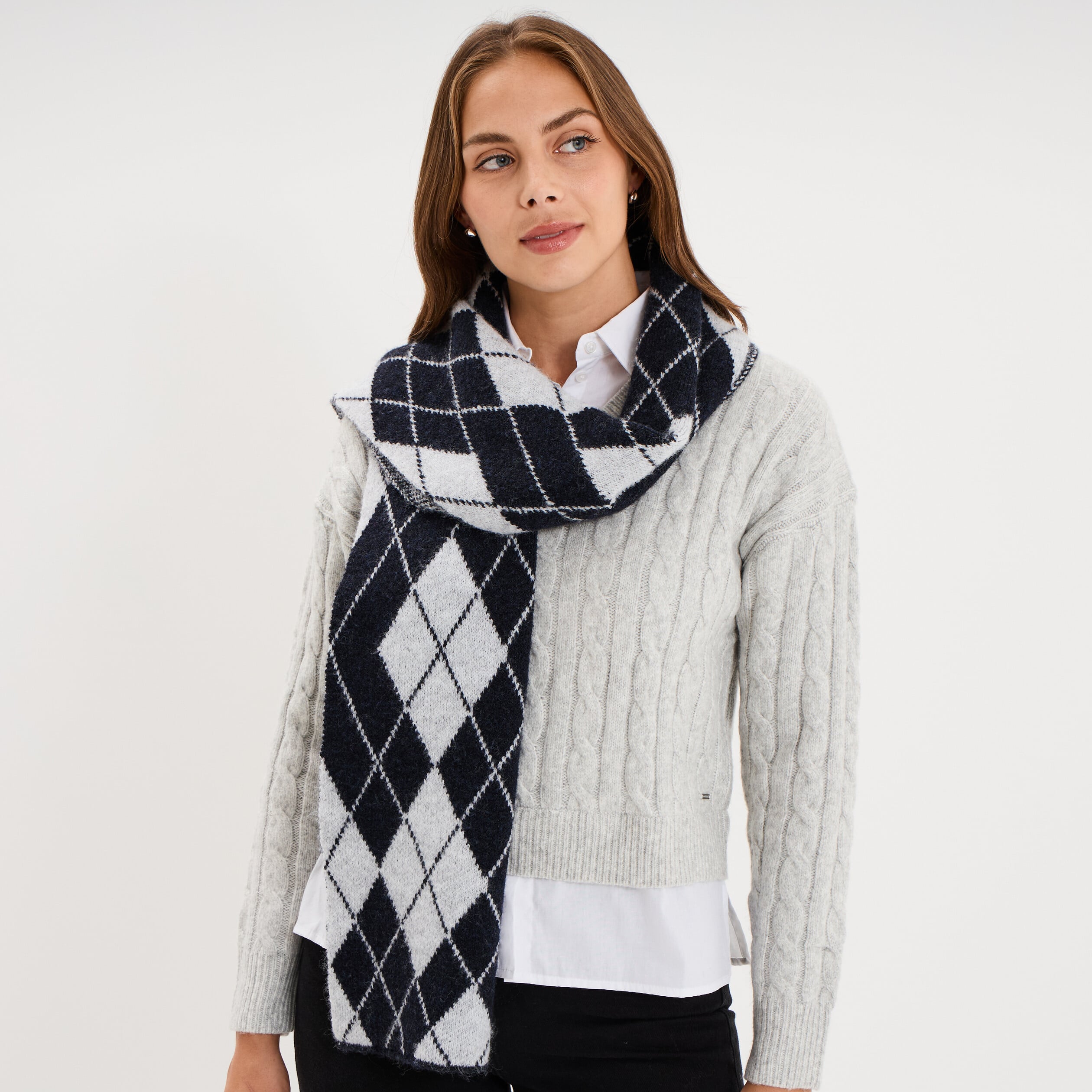 &Eacute;charpe motif losange gris fonc&eacute; femme