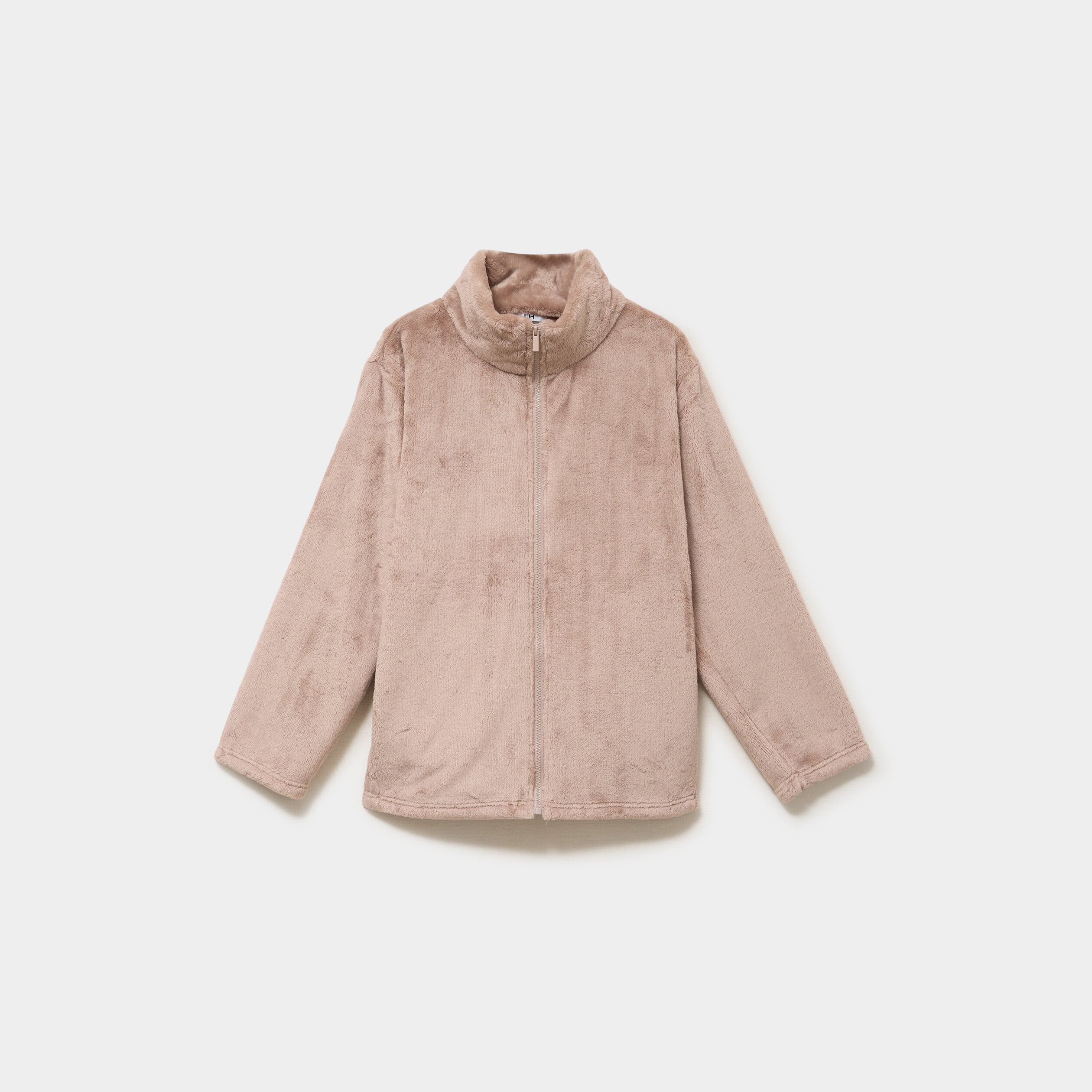 Veste pyjama effet polaire col montant beige femme grande taille