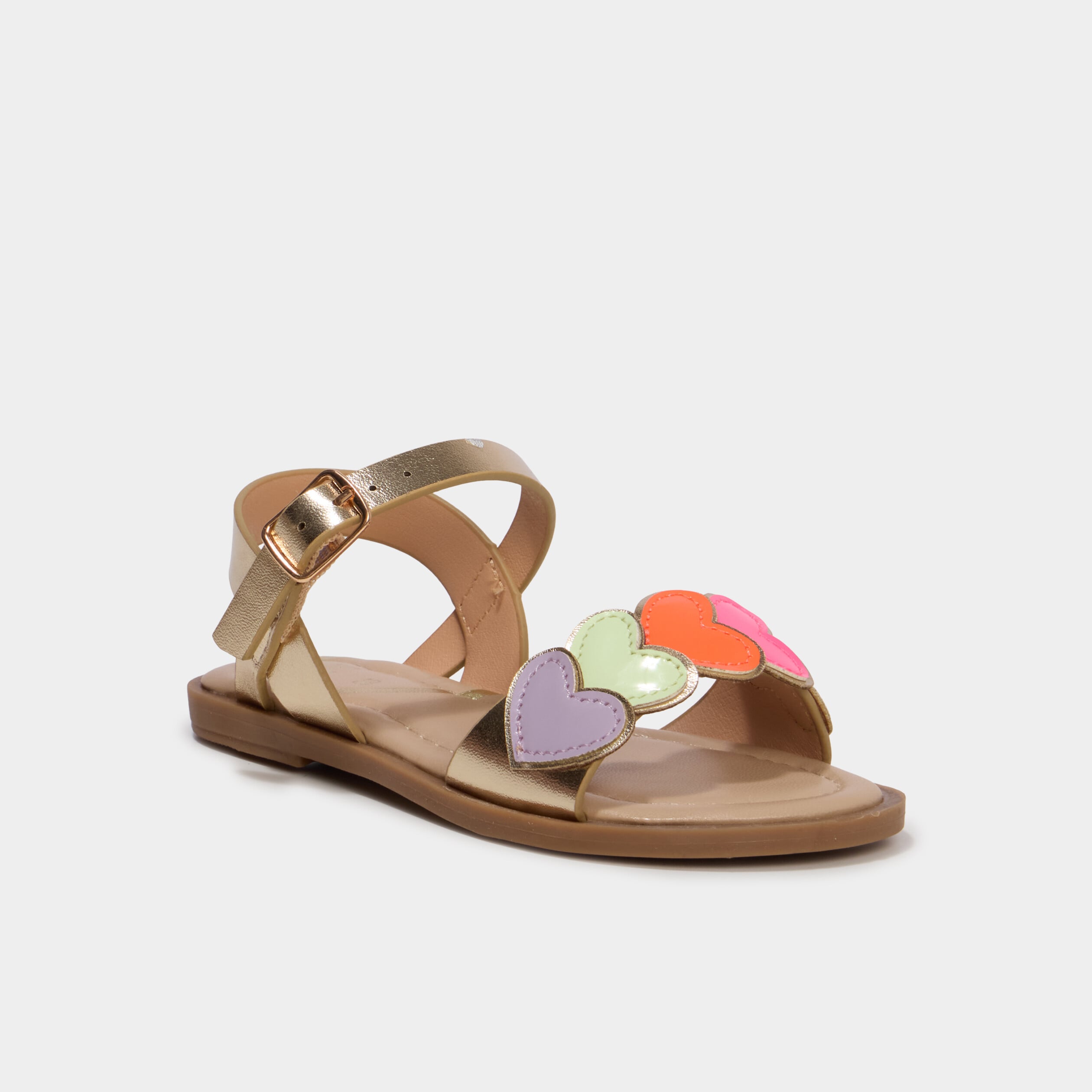 Sandales avec d&eacute;tails coeurs jaune or fille