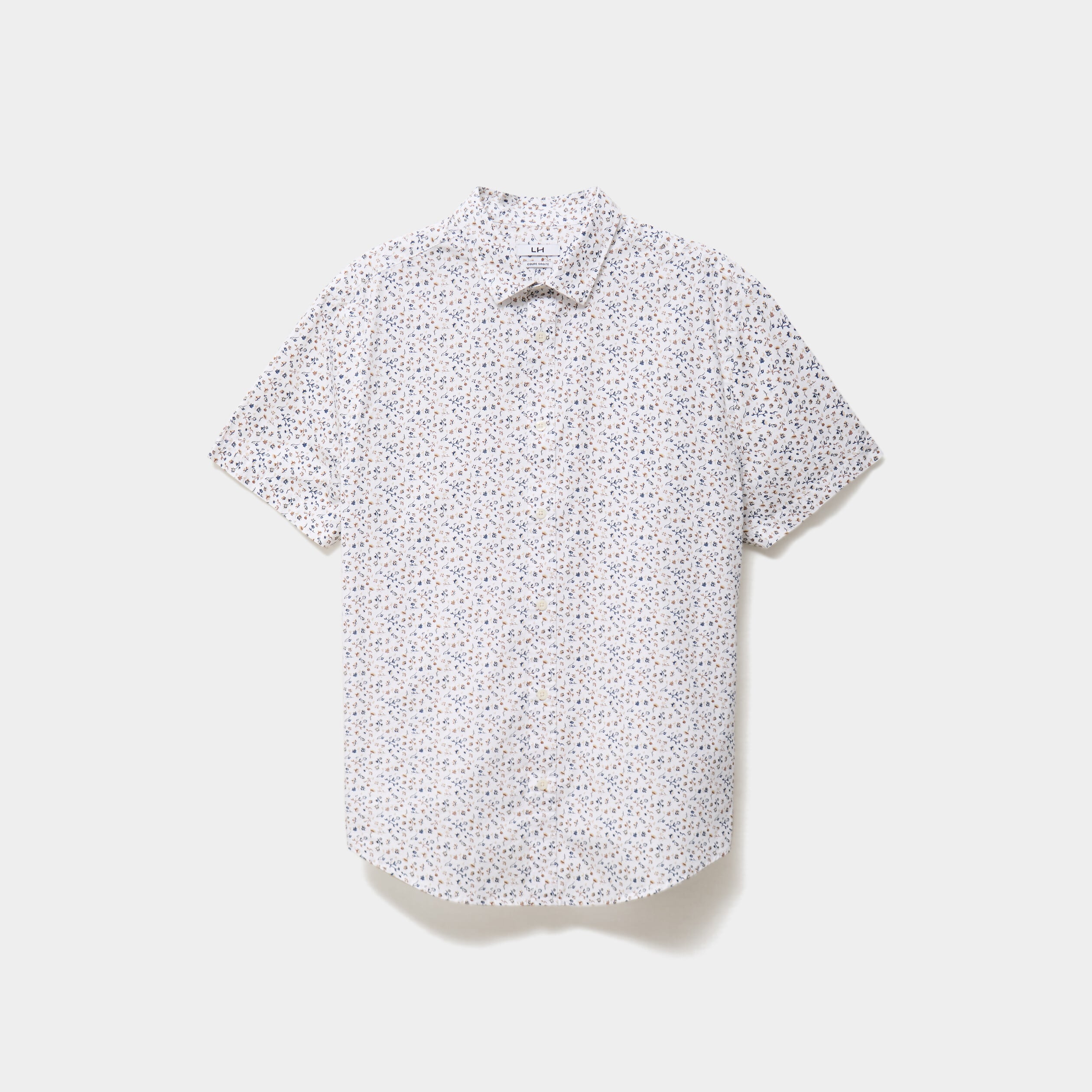 Chemise droite manches courtes coton ecru homme