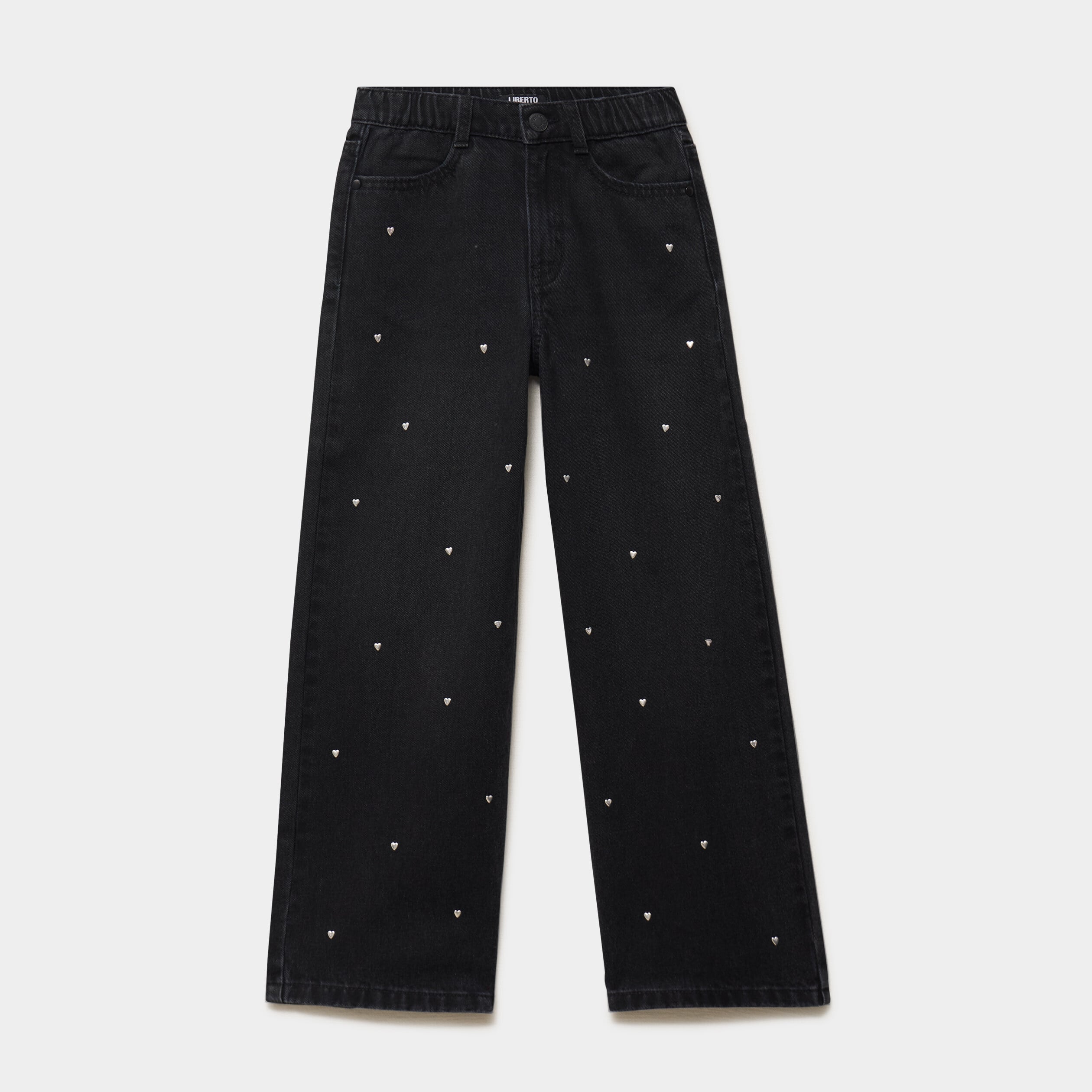 Jean large clous coeur coton noir fille